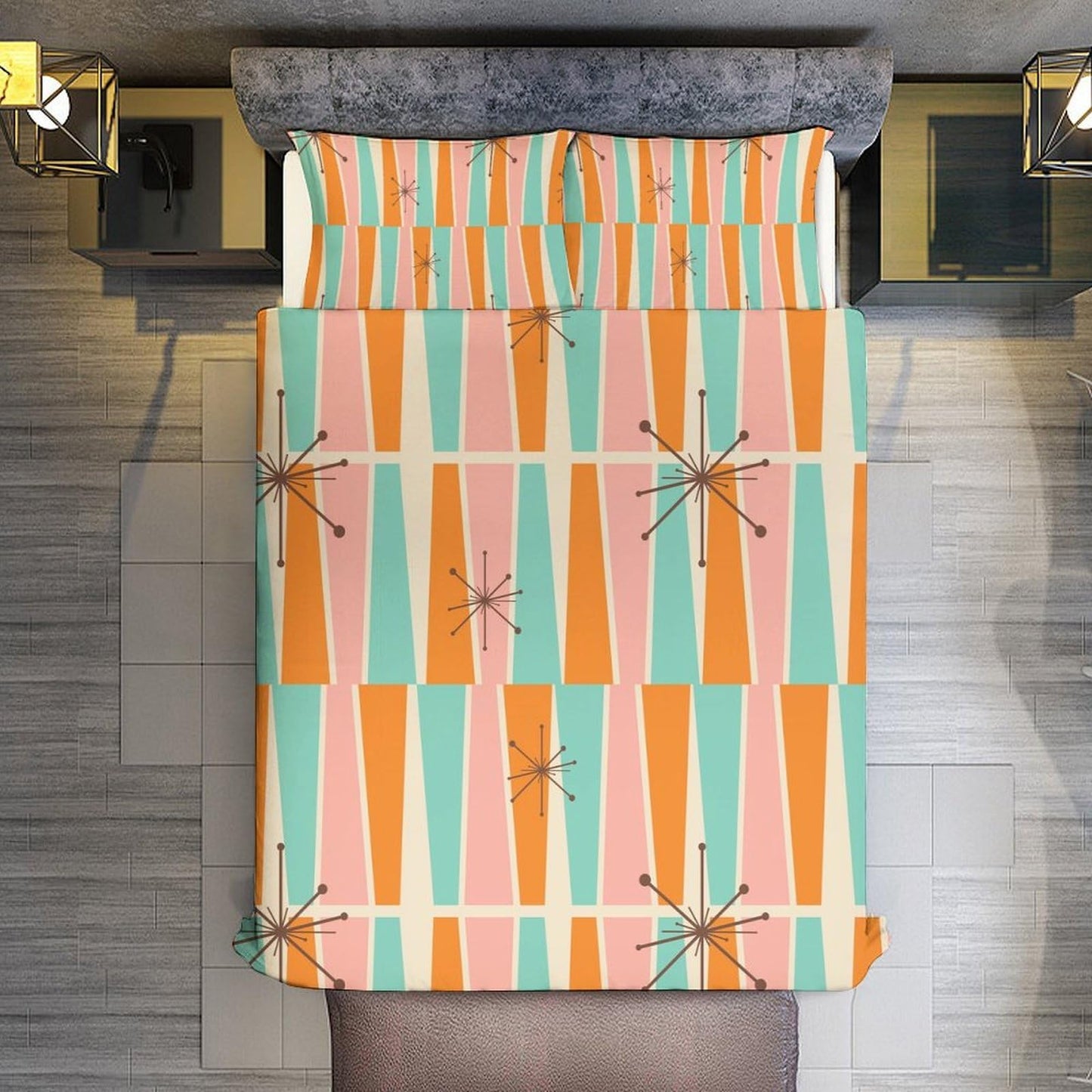 Modern Mid Century Duvet Cover Queen Retro Atomic Bedding Set, Rainbow Grid Comforter Cover Vintage Fifties 1950s Bed Set，Abstract Art Bedding 3 Piece (1 Duvet Cover 86"x70" + 2 Pillow Sham 20"x30")