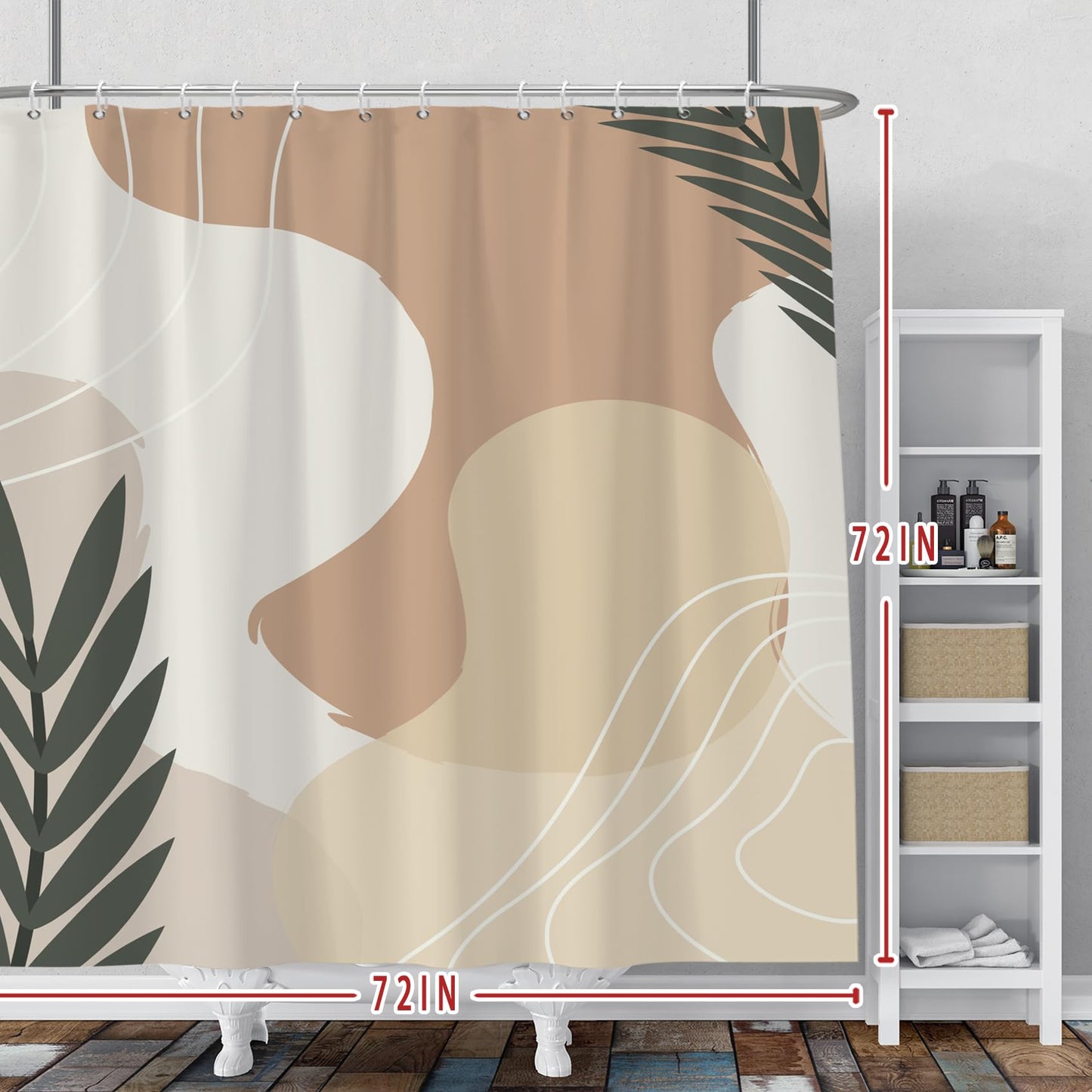 Baocicoo Beige Green Leaves Shower Curtain Sets Brown Cream Shower Curtains for Boho Bathroom Bathtub Decorations Durable Polyester Waterproof Curtain for Bathroom with Hooks 72x72 Inches