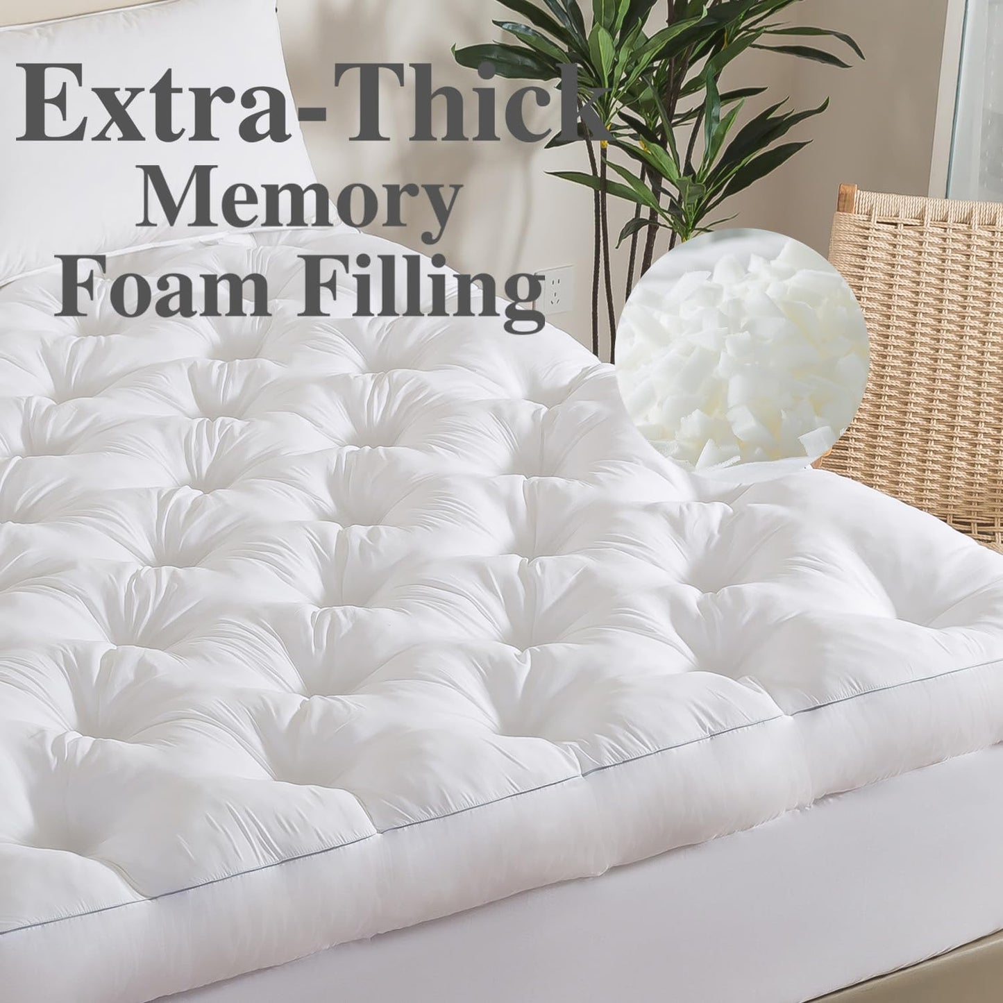 WhatsBedding 5 Inch Memory Foam Mattress Topper Full Size, Supportive Fluffy Shredded Memory Foam Filled Pillow Top, Extra Soft Bed Topper with Deep Pocket, 54x75x5 Inch
