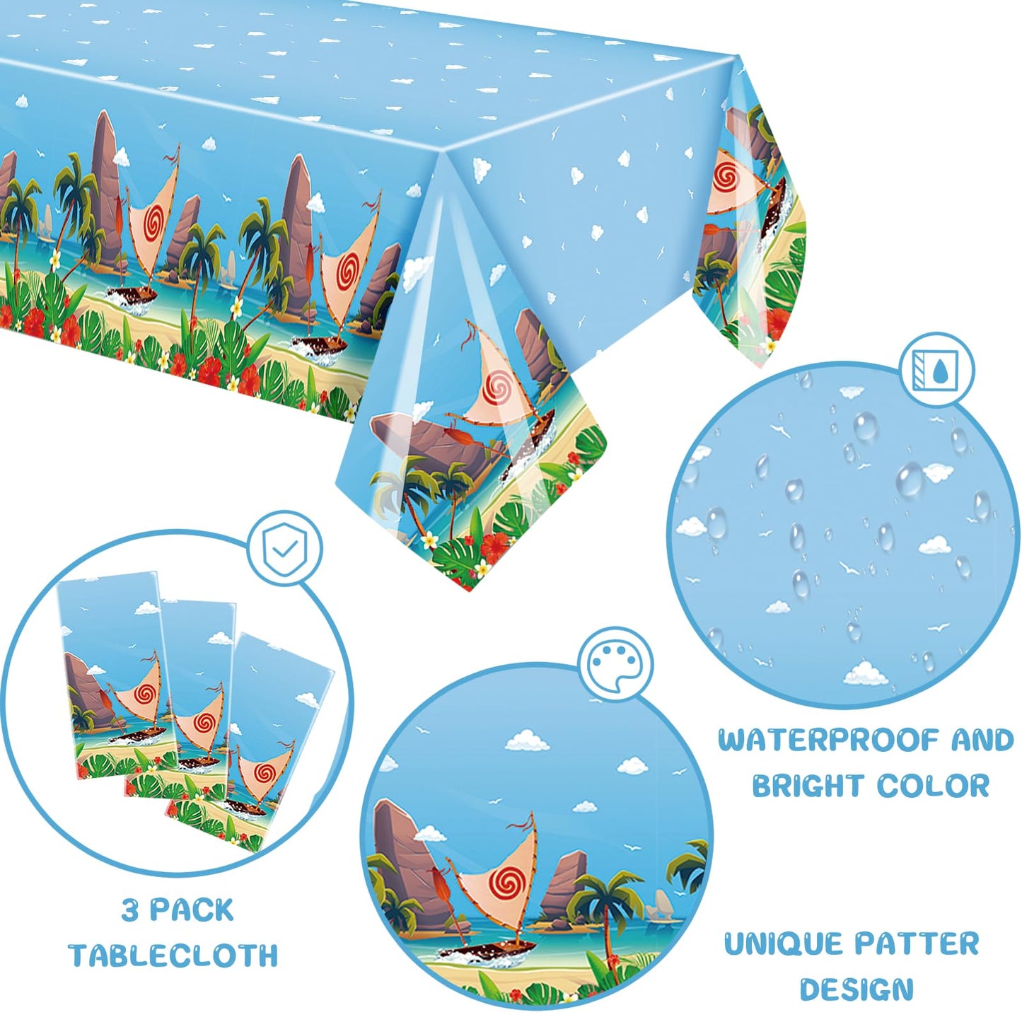 GANKTOWCOY 3 Pack Cartoon Party Tablecloths Plastic Disposable Rectangular Tablecloths Ocean Girl Birthday Decorations for Ocean Girl Party Dining Decoration Supplies