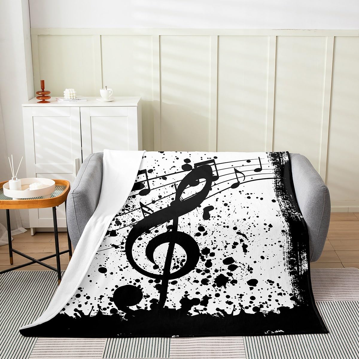Erosebridal Black Melody Note Blanket for Girls,Musician Throw Blanket 40x50 Inch,Tie Dye Rhythm Pattern Fleece Blanket Soft,Music Theme Flannel Blanket Lightweight