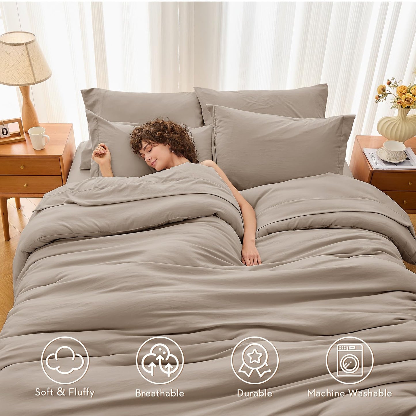 MUXHOMO 7 Pieces King Comforter Set, Soft Bed in a Bag King Size, All Season Bedding Set with Comforter, Flat Sheet, Fitted Sheet, Pillowcases & Shams, Linen