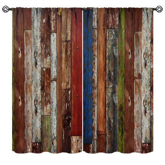 Nsbul Rustic Wood Barn Curtains, Farmhouse Country Colorful Wooden Plank Vintage Decor Window Drapes for Bedroom Living Room Drapes, 42" W X 45" L(No Blackout)