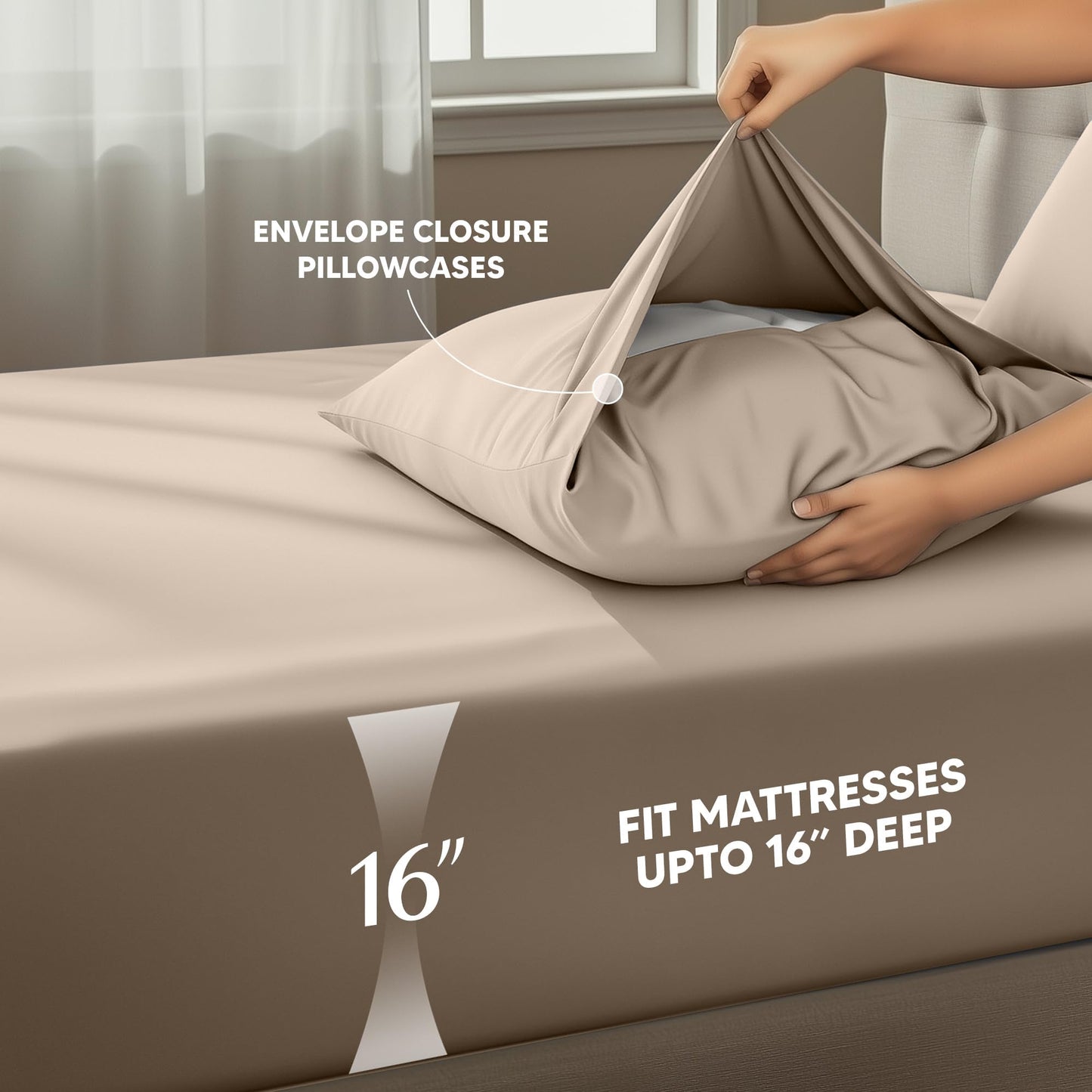 Utopia Bedding Queen Size Sheet Set – 4 Piece Bed Sheets, Soft and Breathable Microfiber, Includes 1 Fitted Sheet, 1 Flat Sheet and 2 Pillowcases – Oeko Tex (Beige)