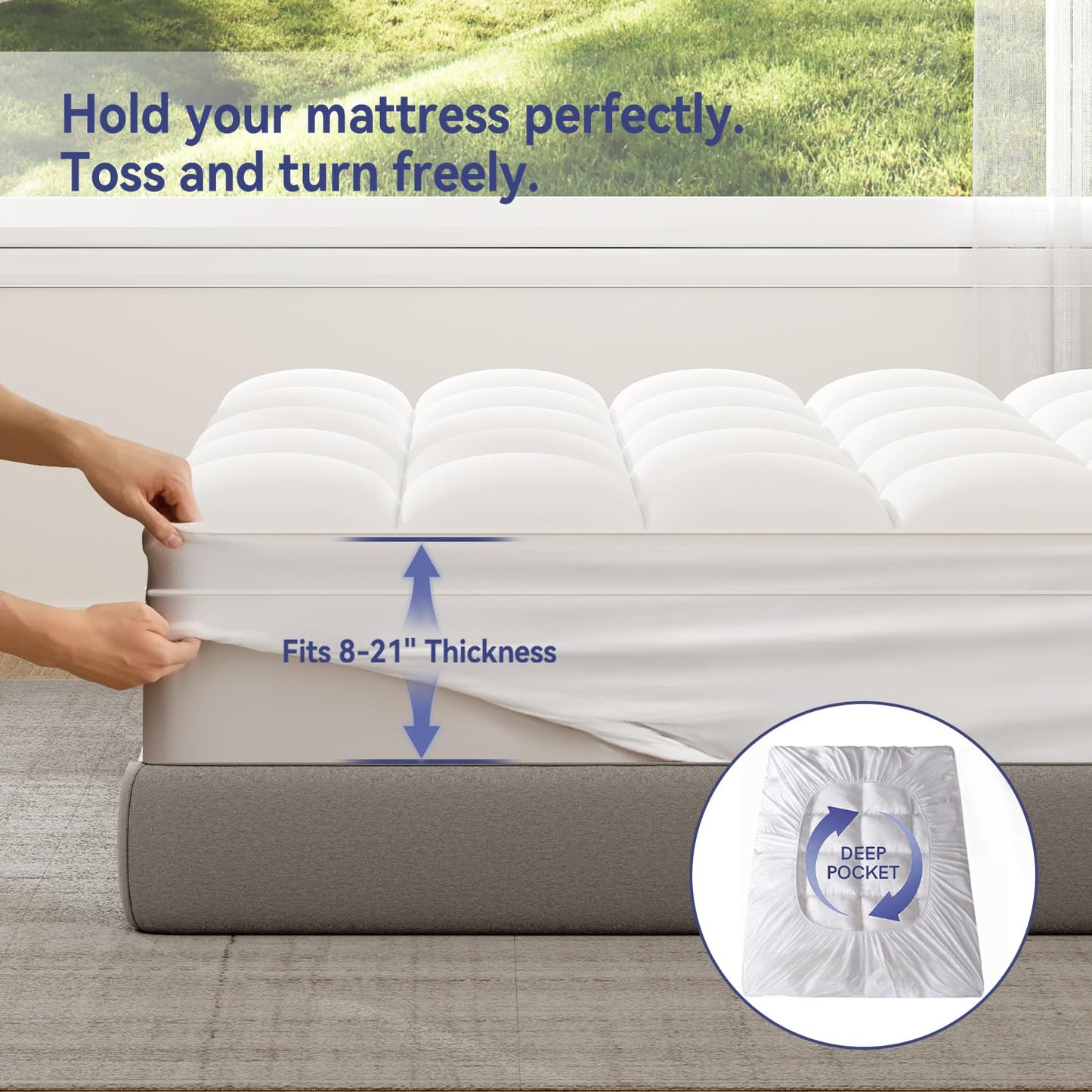 ELEMUSE Queen Mattress Topper for Back Pain, Extra Thick Mattress Pad Cover, Plush Soft Pillowtop with Elastic Deep Pocket, Overfilled Down Alternative Filling