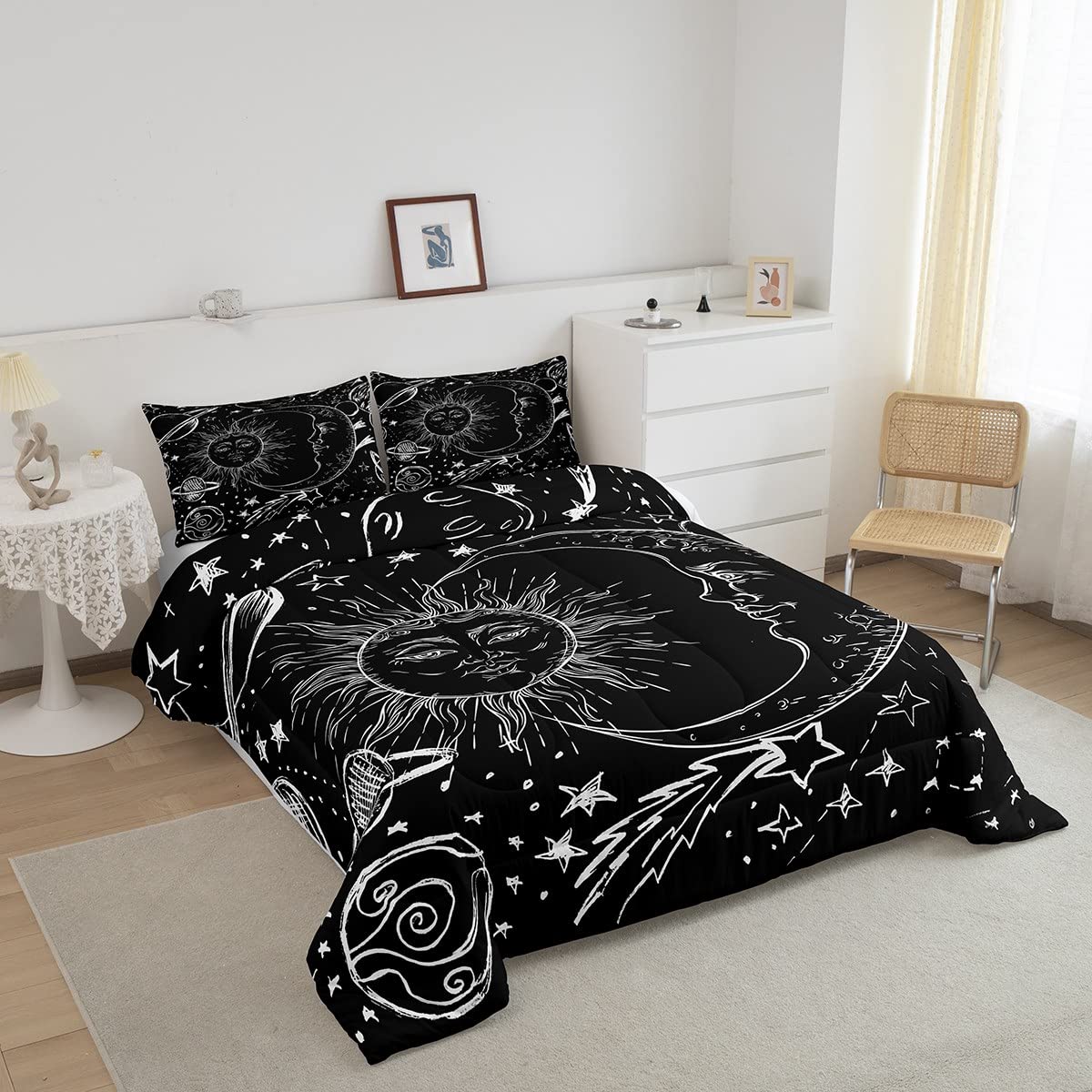Feelyou Sun and Moon Bedding Set Twin Size Bohemian Style Comforter Set for Kids Boys Girls Galaxy Comforter Cosmic Celestial Quilt Set 1 Comforter Set with 1 Pillowcase