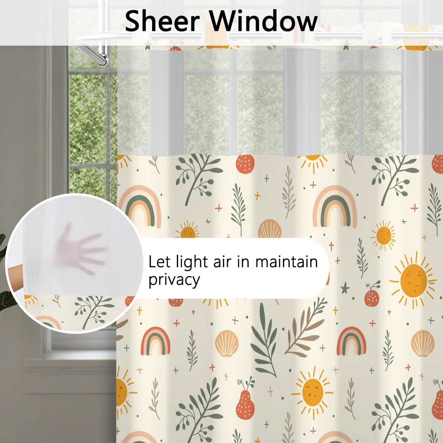 NAEMBCU Boho Kids No Hook Shower Curtain with Snap in Liner 71x74 Inch