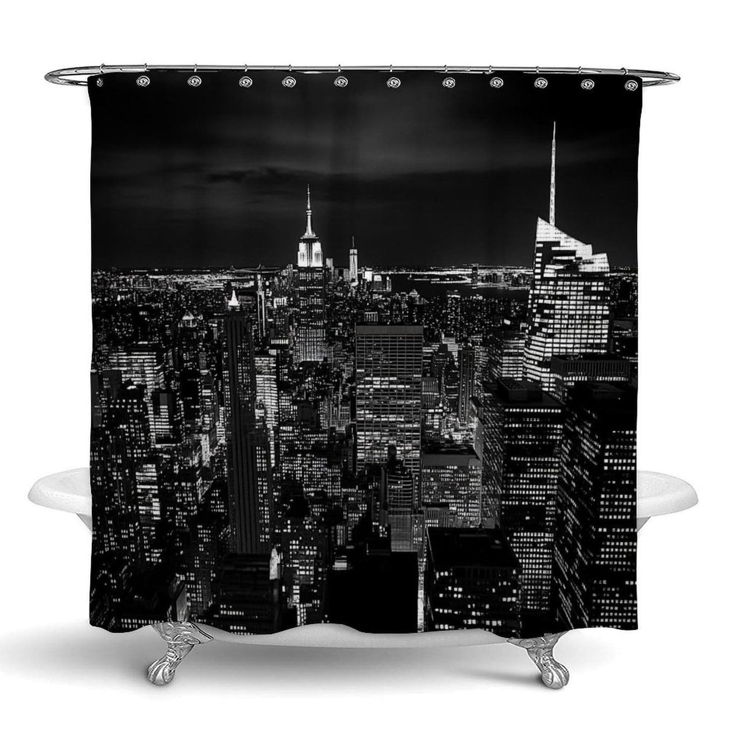 100% BLUE COLLAR Fashion Waterproof Lightweight Shower Curtain, New York City Skyline Black Hotel Bathroom Decorative Shower Curtain with Hooks, 72"x 70"