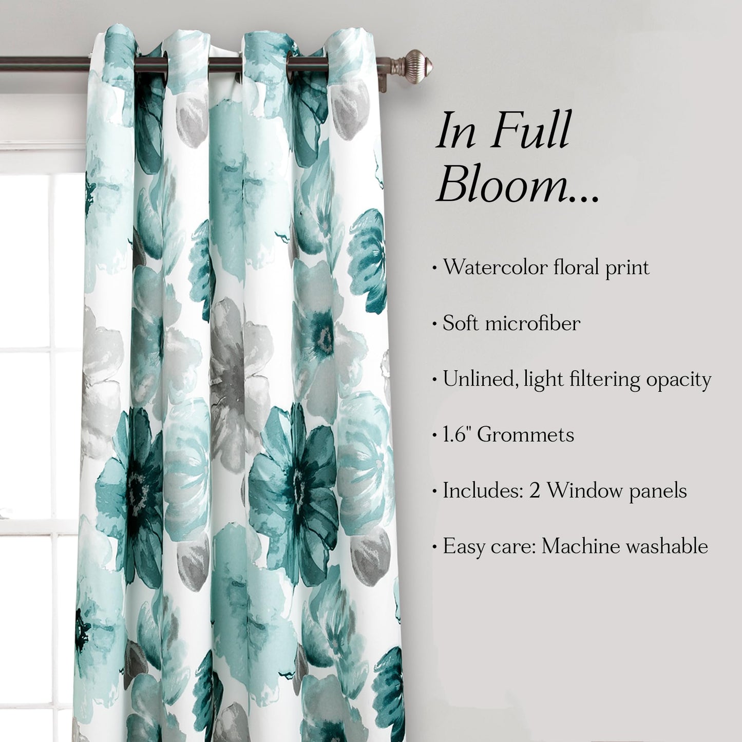 Lush Decor Leah Floral Sheer Window Curtain Panels Pair 52"W x 84"L Blue - Floral Curtains for Bedroom - Sheer Curtains for Living Room