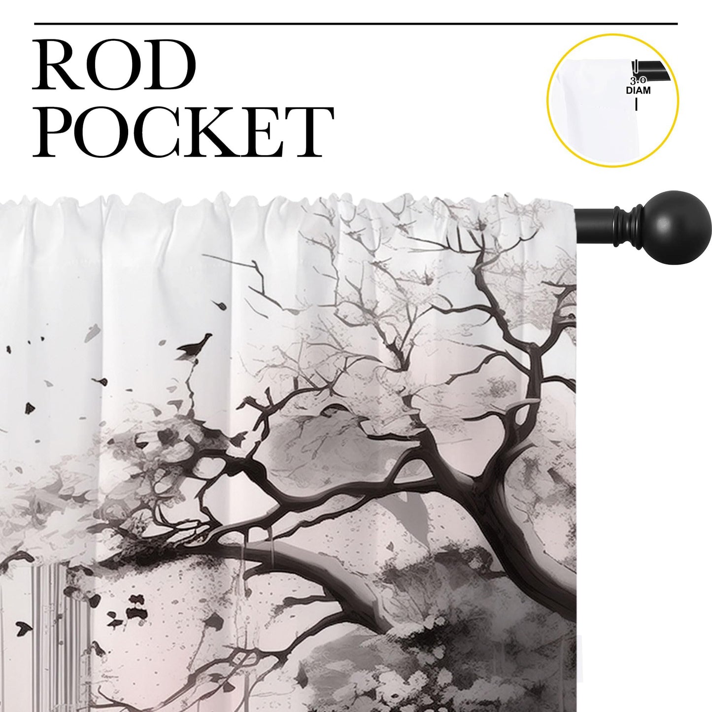 LHROOMJK Japanese Animation Rod Pocket Blackout Curtains for Boy Girl Bedroom, Black White Ink Abstract Art Thermal Insulated Home Window Drapes for Living Room Darkening, 42x45 inch
