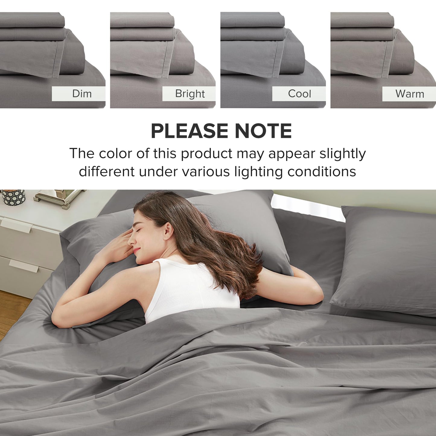 Comfort Spaces 100% Cotton Sheets Full, Breathable & Ultra Soft Cotton Sheets, Naturally Cool Cotton Bed Sheets with 14" Elastic Pocket Fits up to 16" Mattress, All Season Sheet Set, Dark Gray 4 Piece