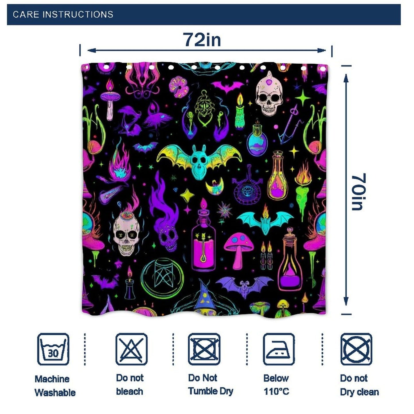 Meaudiwes Fashion Lightweight Shower Curtain Washable Shower Curtain with 12 Hooks Halloween Goth Witchy Witch, 72"x 70"