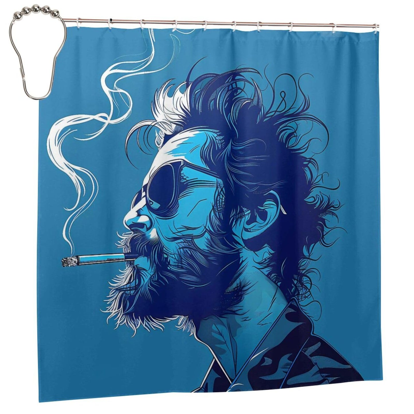 Falynth Blue Tone Cool Man Character Waterproof Fabric Shower Curtain 70 Inch – Machine Washable Polyester Bathroom Curtain with 12 Hooks (Metal/Plastic)