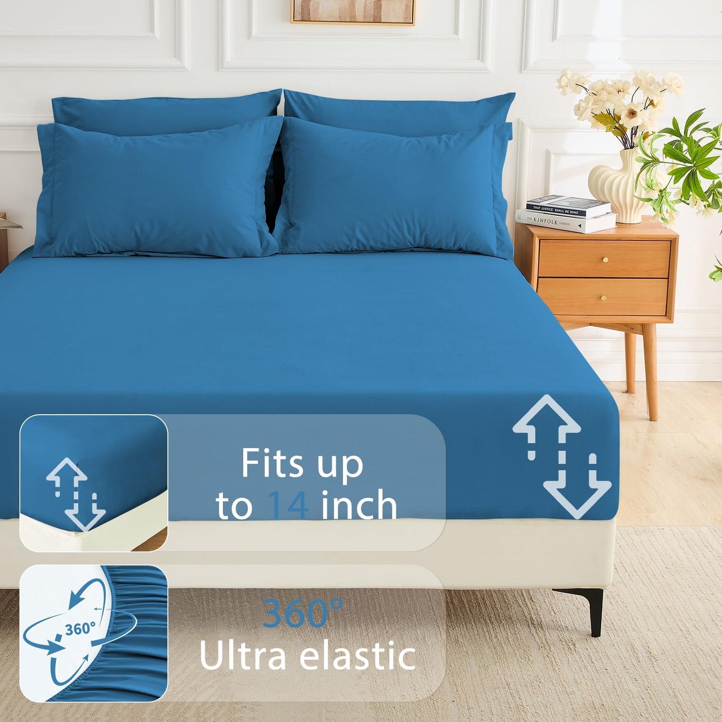 MUXHOMO 7 Pieces King Comforter Set, Soft Bed in a Bag King Size, All Season Bedding Set with Comforter, Flat Sheet, Fitted Sheet, Pillowcases & Shams, Bluish Green