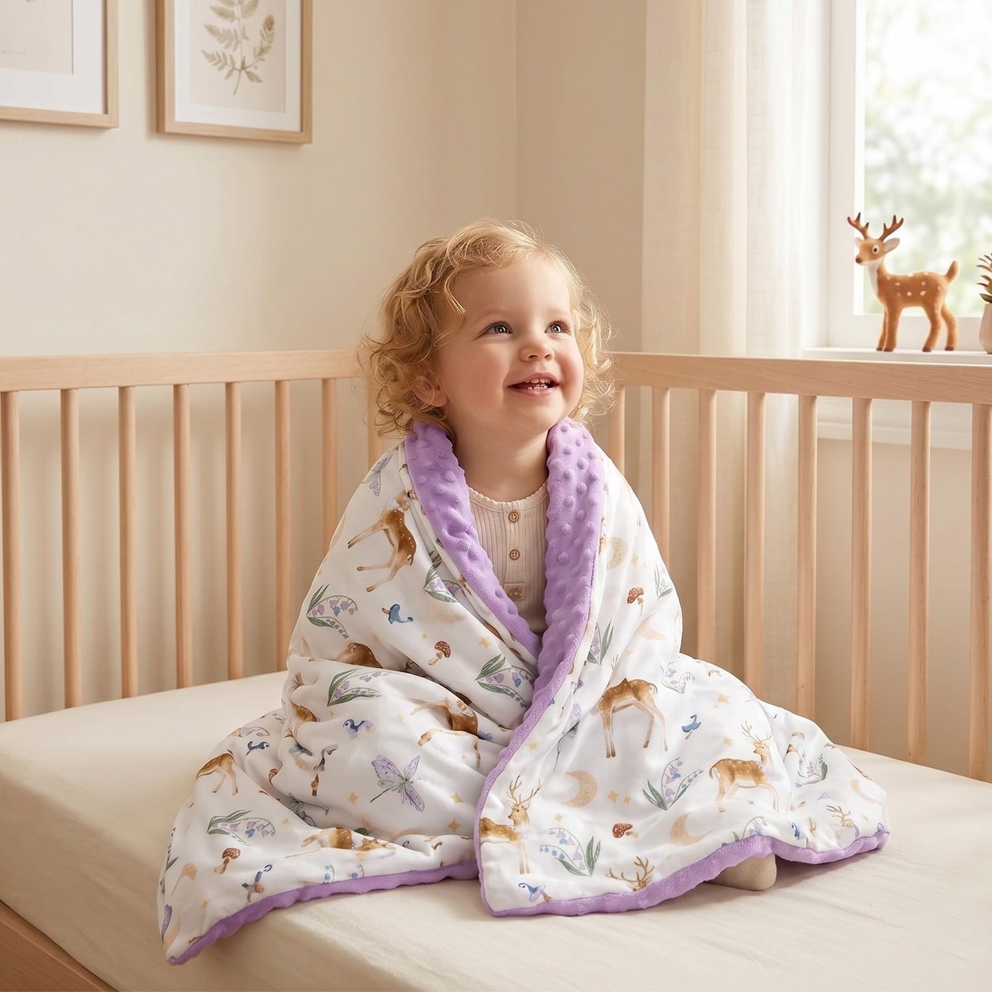 CIVARUA KIDS Baby Blankets for Girls Boys, Purple Deer, 30x40 | Soft Cozy Fleece Receiving Blanket for Newborn & Toddler, 3D Minky Dotted Backing, Breathable for Crib, Stroller & Tummy Time