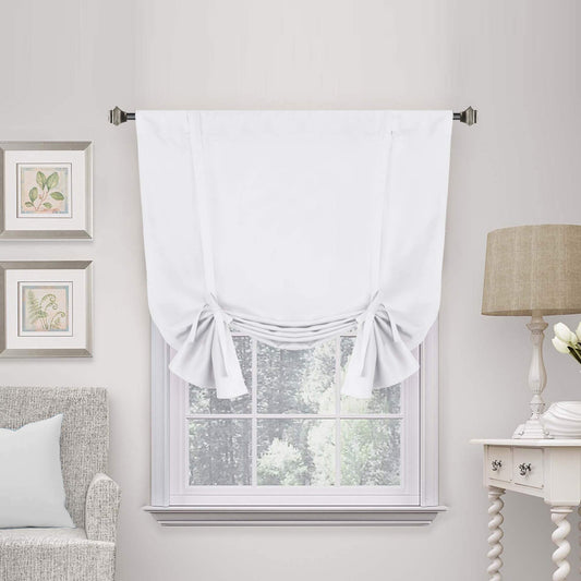 H.VERSAILTEX Pure White Curtain Thermal Insulated Tie Up Window Shade Light Blocking Curtains for Bathroom, Rod Pocket Panel- 42in Wide by 63in Long