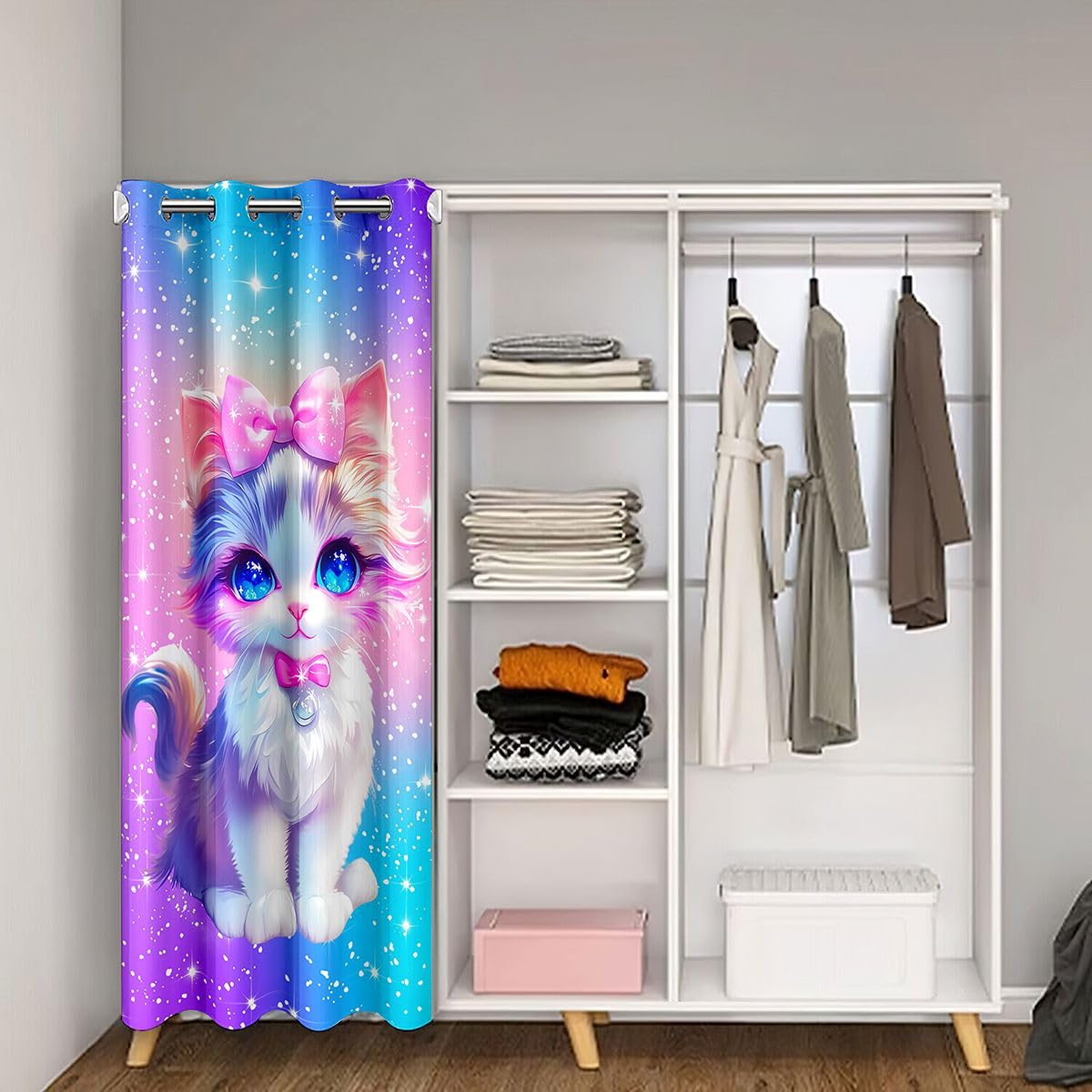 Feelyou Cat Door Curtain for Doorway Privacy Cute Kitten Closet Cover for Bedroom Living Room Glitter Rainbow Room Divider Curtain 34" x 80" Cats Print Darkening Blackout Home Decor
