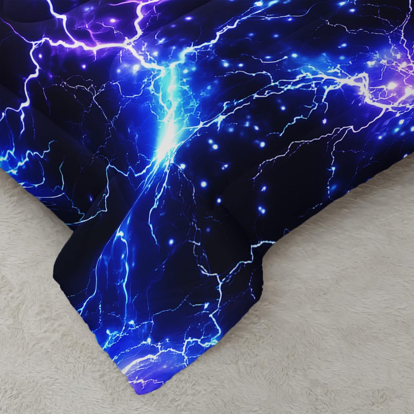 XYNHML Blue Lightning Printed Themed Comforter 3Pcs Twin Sky Natural Disaster Thunder Bedding Set for Kid Teen Girl Boy Adult Mysterious Thunderstorm Quilt Bed Decor with 1 Comforter & 2 Pillowcases