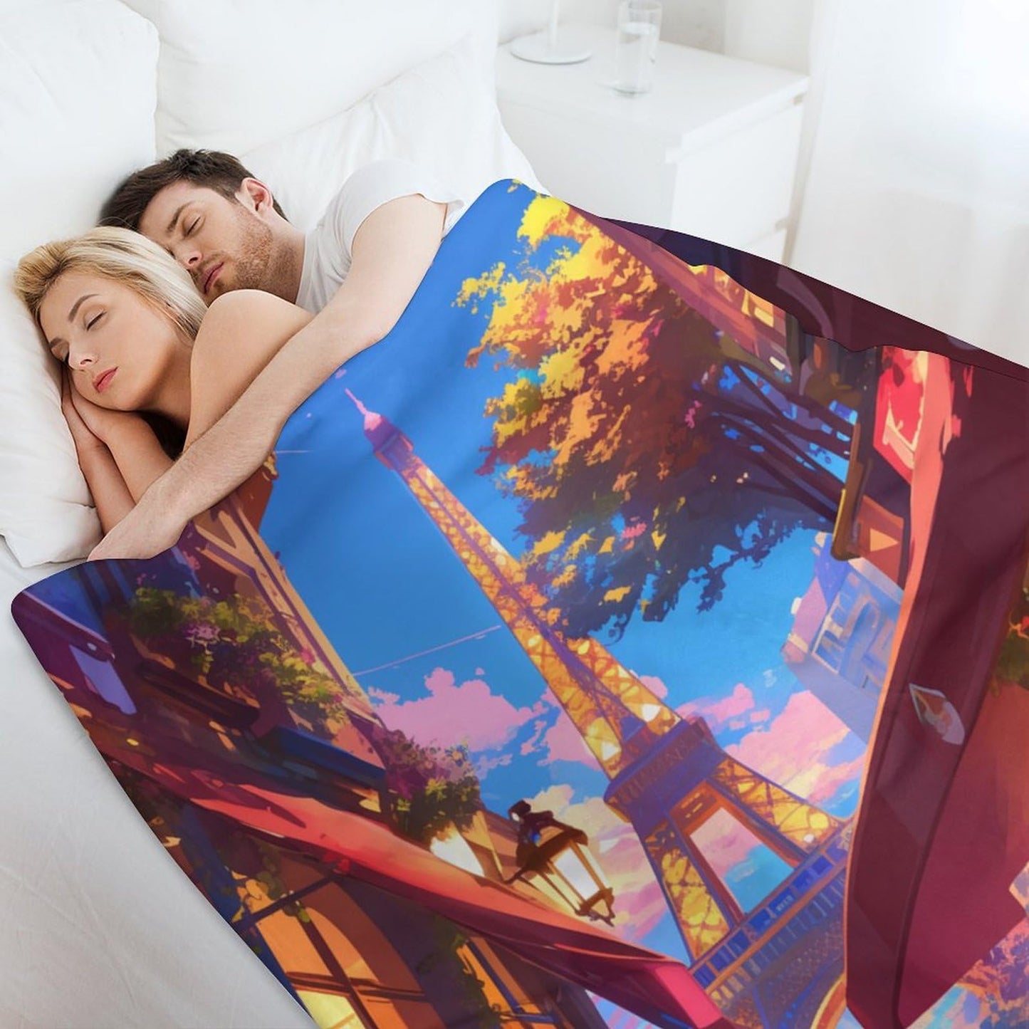 HDESDIS City Architecture Throw Blanket, Soft Cozy Warm Eiffel Tower Building Street Flannel Blankets for Sofa Couch Bed, 50x60 Inch