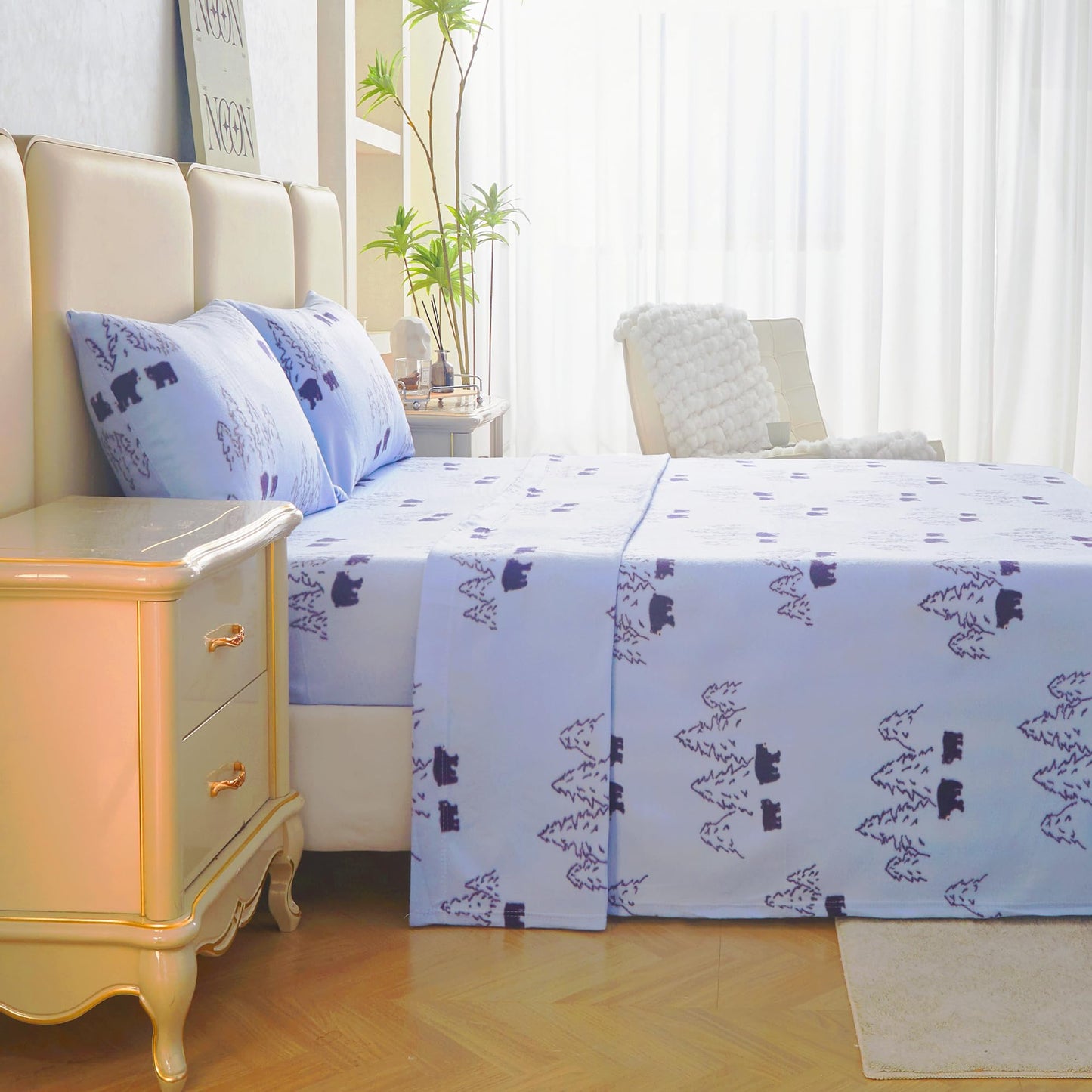 Softan Fleece Sheets Full Size, Flannel Like Soft, Velvet Polar Microfleece Sheets for Winter, Blue Bear