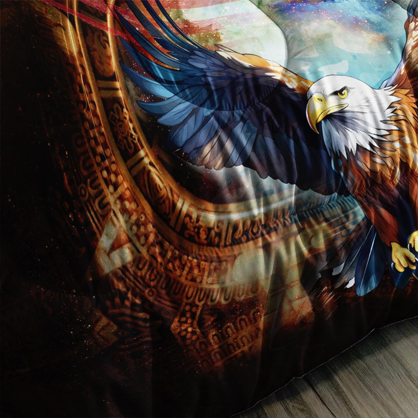 Nttopship Eagle American Flag Comforter Set,3 Pieces Eagle Bedding Queen Size United States Flag Lightweight Down Alternative Comforter 2 Pillowcase All Seasons
