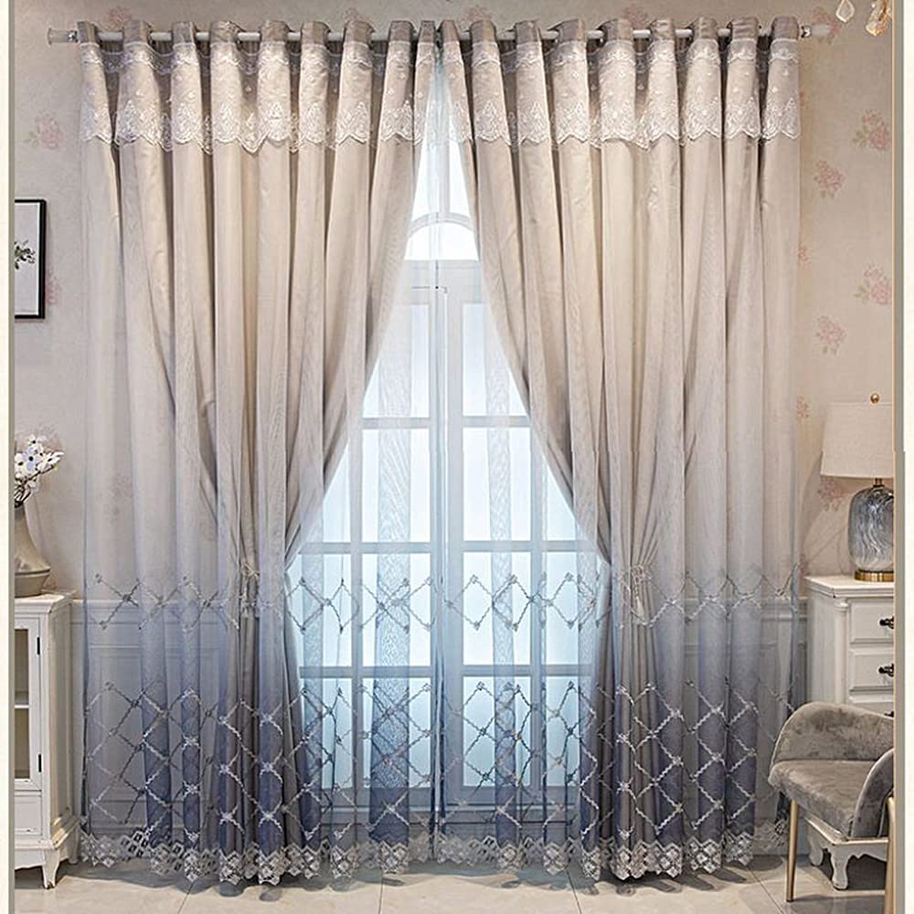 Amidoudou 1 Pair Double Layer Geometric Curtains for Living Room Gradient Diamond Pattern Embroidered Curtains for Bedroom (Grey,54x90 Inch)