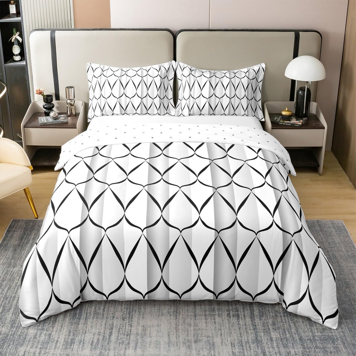 Erosebridal 100% Cotton White and Black Abstarct Duvet Cover Queen for Adult Women Men Geometric Striped Comforter Cover for Minimalists Aesthetic Lines Bedding Set Contemporary Modern Art Bed Set