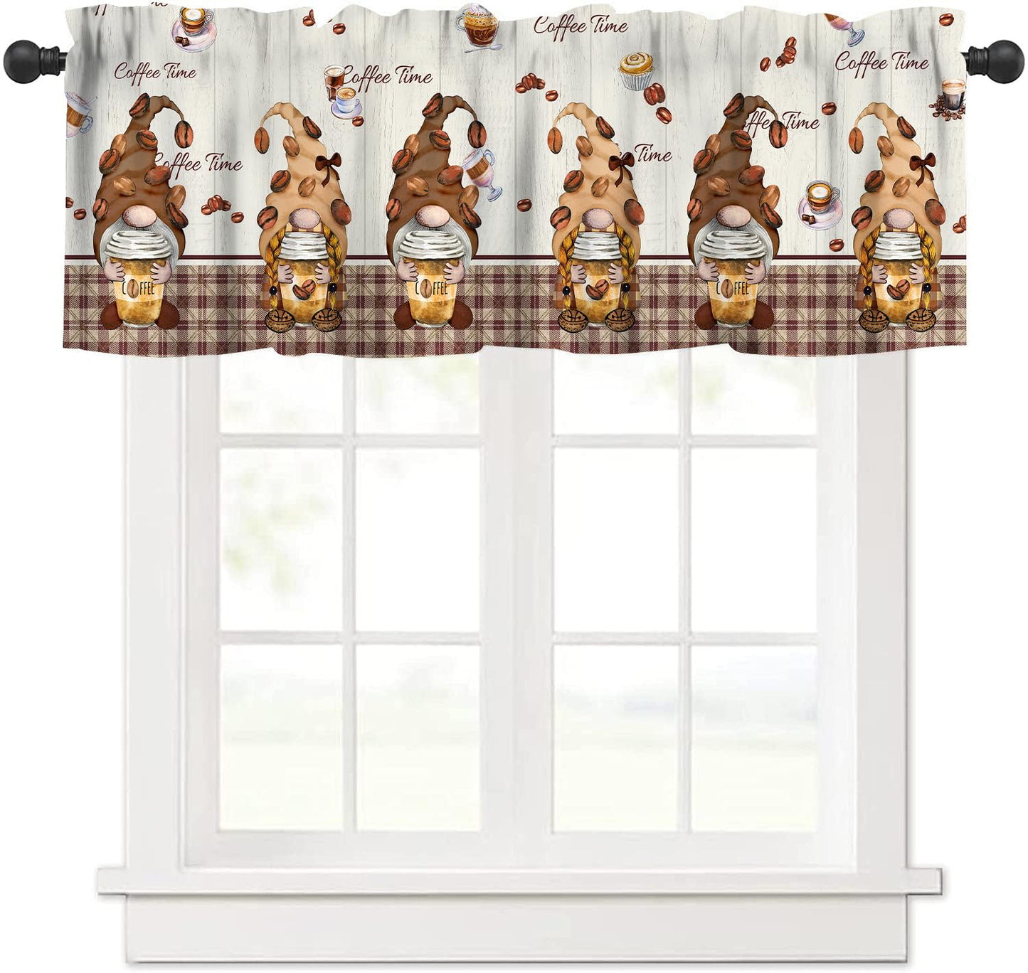 AAVEUP Coffee Kitchen Valance Curtains,Cartoon Retro Country Cappuccino Coffee Elf Cake Desserts Valances Short Panel Blackout Treatment Drapes for Dining Hal Living Room 54x 18 in