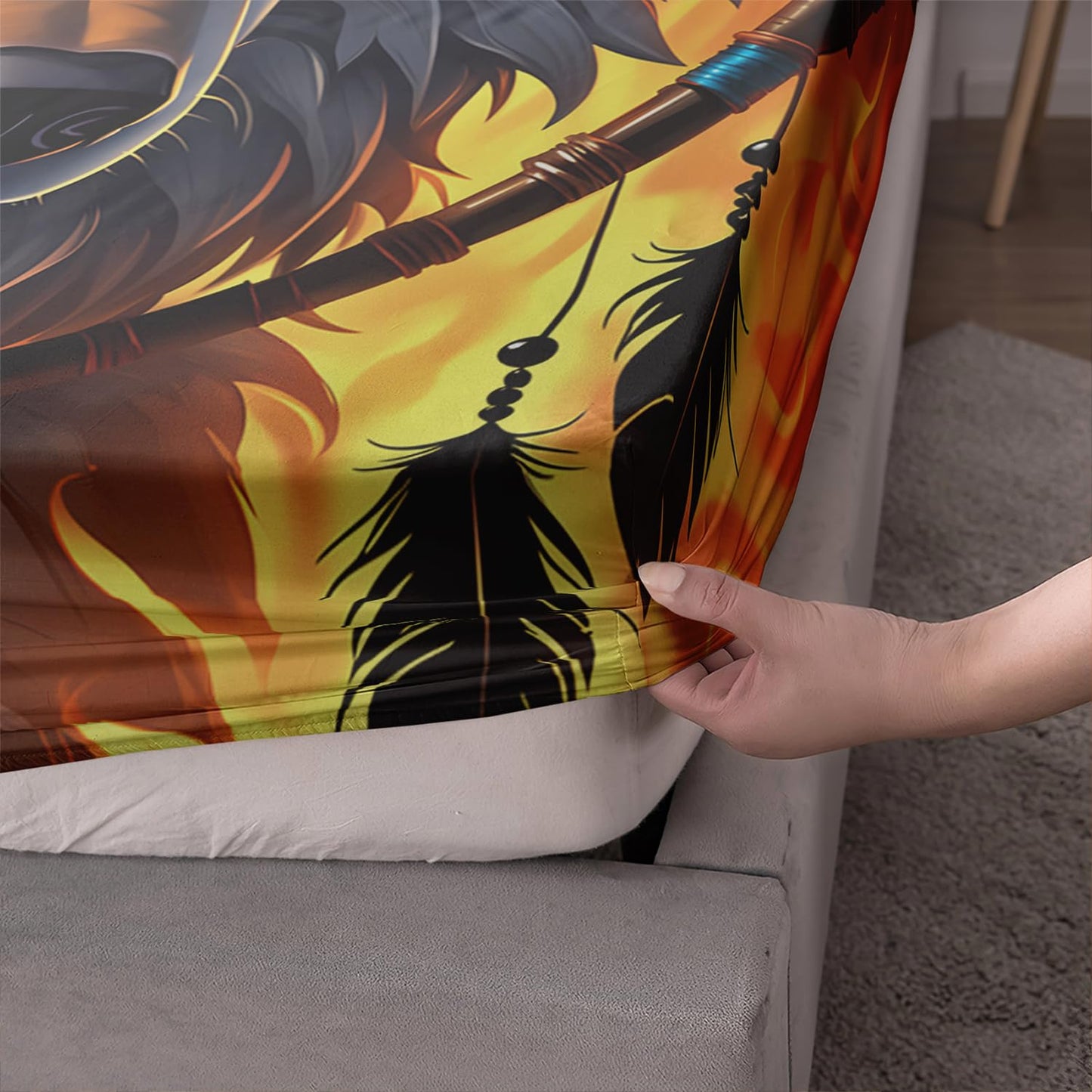 UEVBF Wolf Fitted Sheet Set Twin Size,Dreamcatcher Flame Printed Bedding Set for Kids Boys Room Decor,Boho Animal Themed Bedding Fitted Sheet Sets,1 Fitted Sheet+2 Pillowcases.