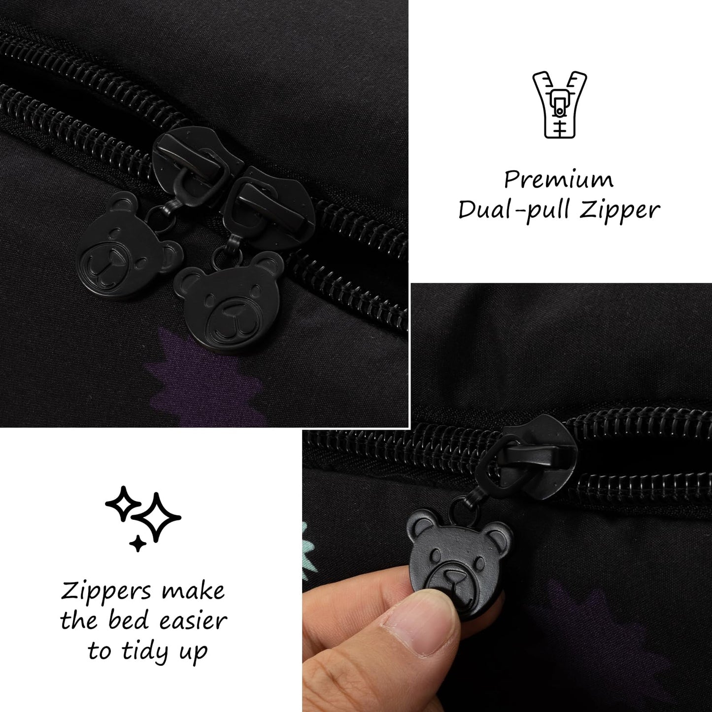 Meeting Story Glow in the Dark Girl Twin Butterfly Bedding Sets Zipper Bedding, 3 Pcs Zip Up Comforter Bed in a Bag with Fitted Sheet and 2 Pcs Pillowcases(Blackpurple,Twin)