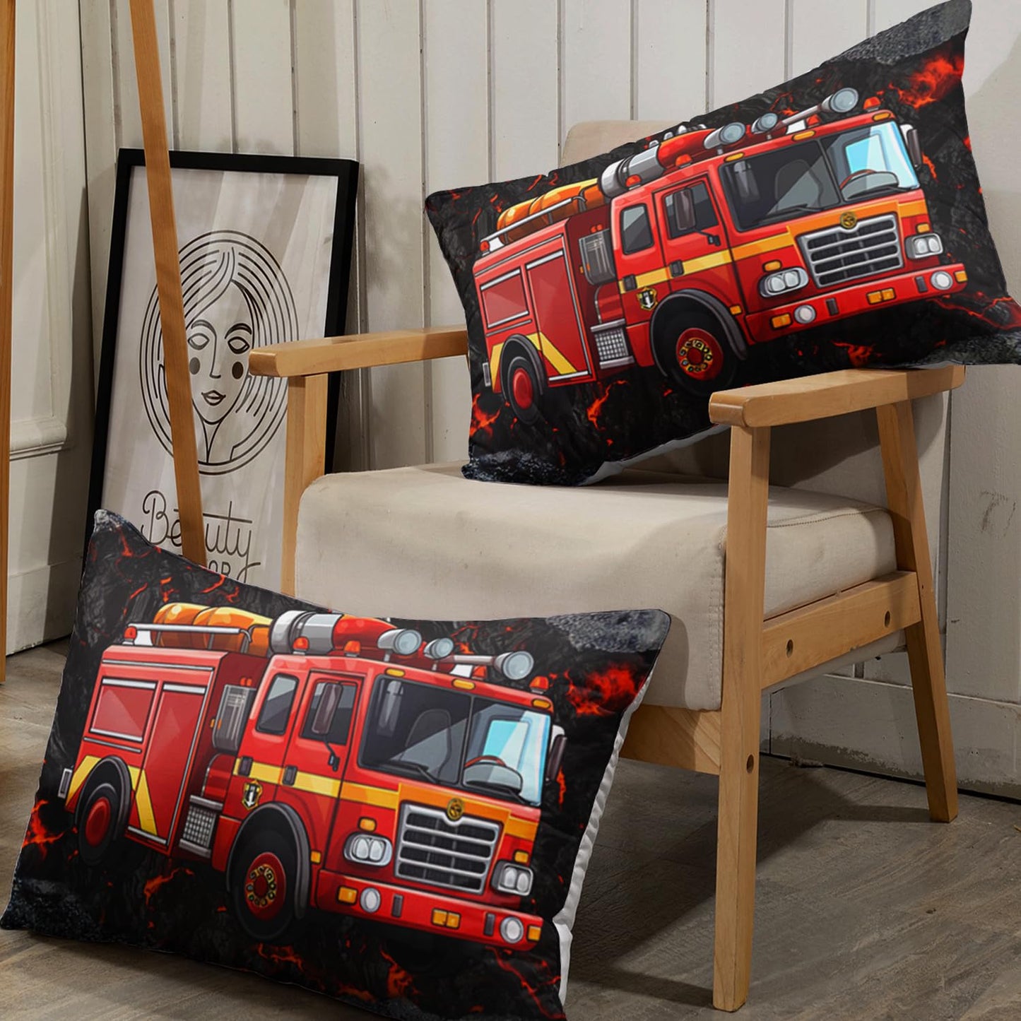 AILONEN Cartoon Red Fire Truck Fitted Sheet Set Twin Size, Fire Rescue Car Bedding Set for Kids,Boys,Girls,Teens, Emergency Rescue Vehicle Bed Sheet Set,3-Piece, 1 Fitted Sheet and 2 Pillowcases
