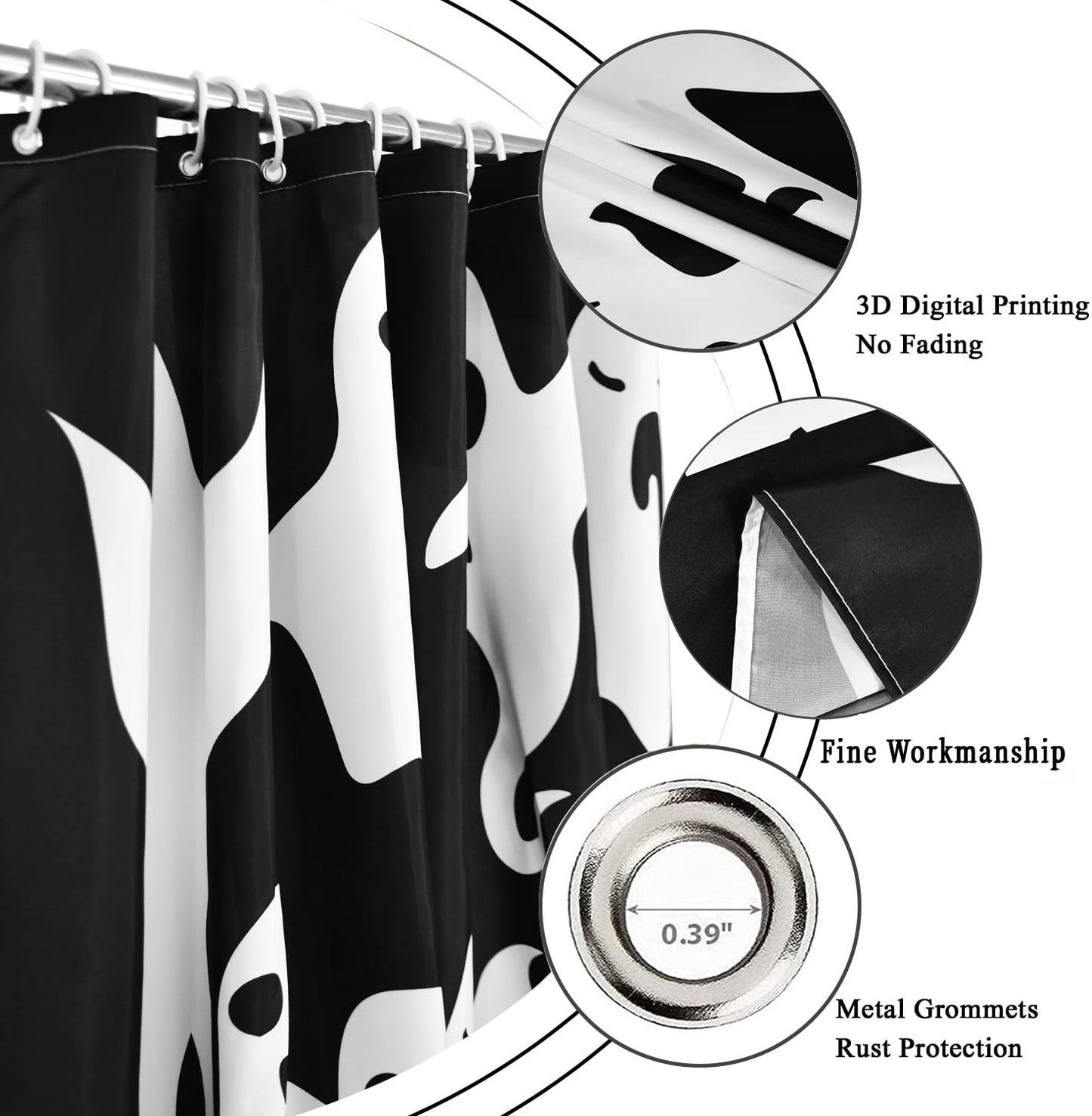 Caheansi Halloween Shower Curtain, Black and White Spooky Ghosts Icons Funny Cute Halloween Bathroom Curtain Waterproof Fabric Machine Washable with Hooks, 72" Wx72 L