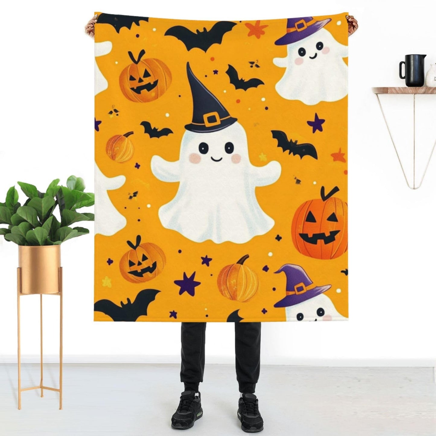 Cafemira Cute Cartoon ghostss,Warm Flannel Blanket,Soft Fleece Throw Blankets,All Season Couch Knee Throws,Great for Sofa,Camping,Office nap,Bed Topper,Festival Decor,Gift for Family,60x50 Inch