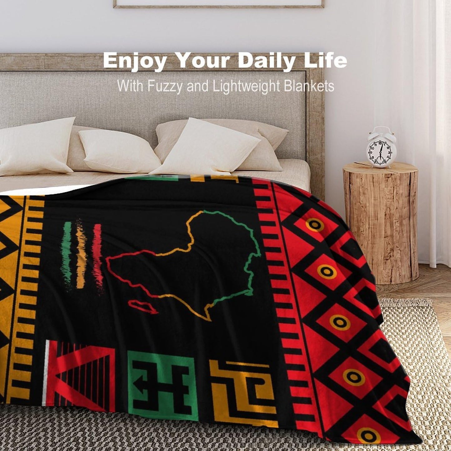 TKUYO African Throw Blanket, Map of Africa Black History Moth Traditional Tribal Ethnic Geometric Print Colorful Fuzzy Fannel Blankets for Sofa Bed Chair Couch Bedroom Living Room Gifts, 30"x40" Inch