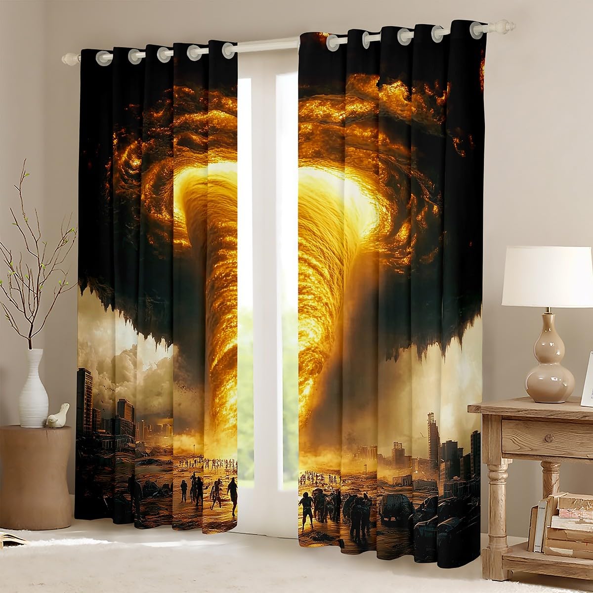 Erosebridal Glitter Tornado Curtains 38" Wx45 L,Tornados Window Curtains Drapes for Kids Boys Teens,Weather Storm Theme Room Decor