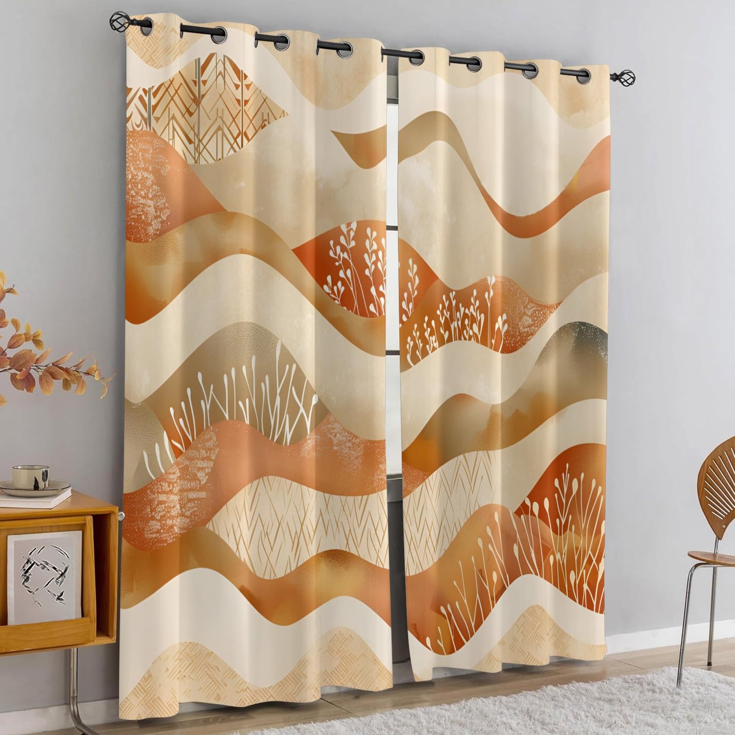 XAFIAUR Waves Blackout Curtains Abstract Art Print Curtain, Plants Drapes for Kids Bedroom Play Room 2 Panels Darkening Grommets Window Treatment 31.5" W x 63" L x2