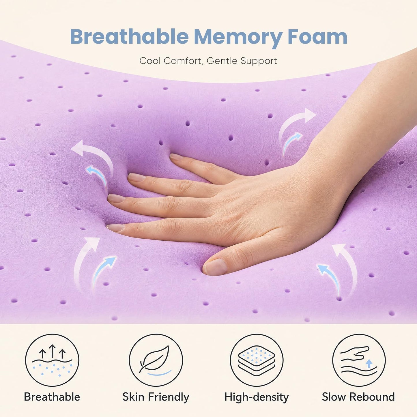 DUMOS 1.5 Inch Cooling Memory Foam Mattress Topper King, Gel Ventilated Soft Pressure Relief Mattress Pad, Breathable Bed Topper for Bedroom, RV, Camper and Sleeper Sofa, CertiPUR-US Certified, Purple