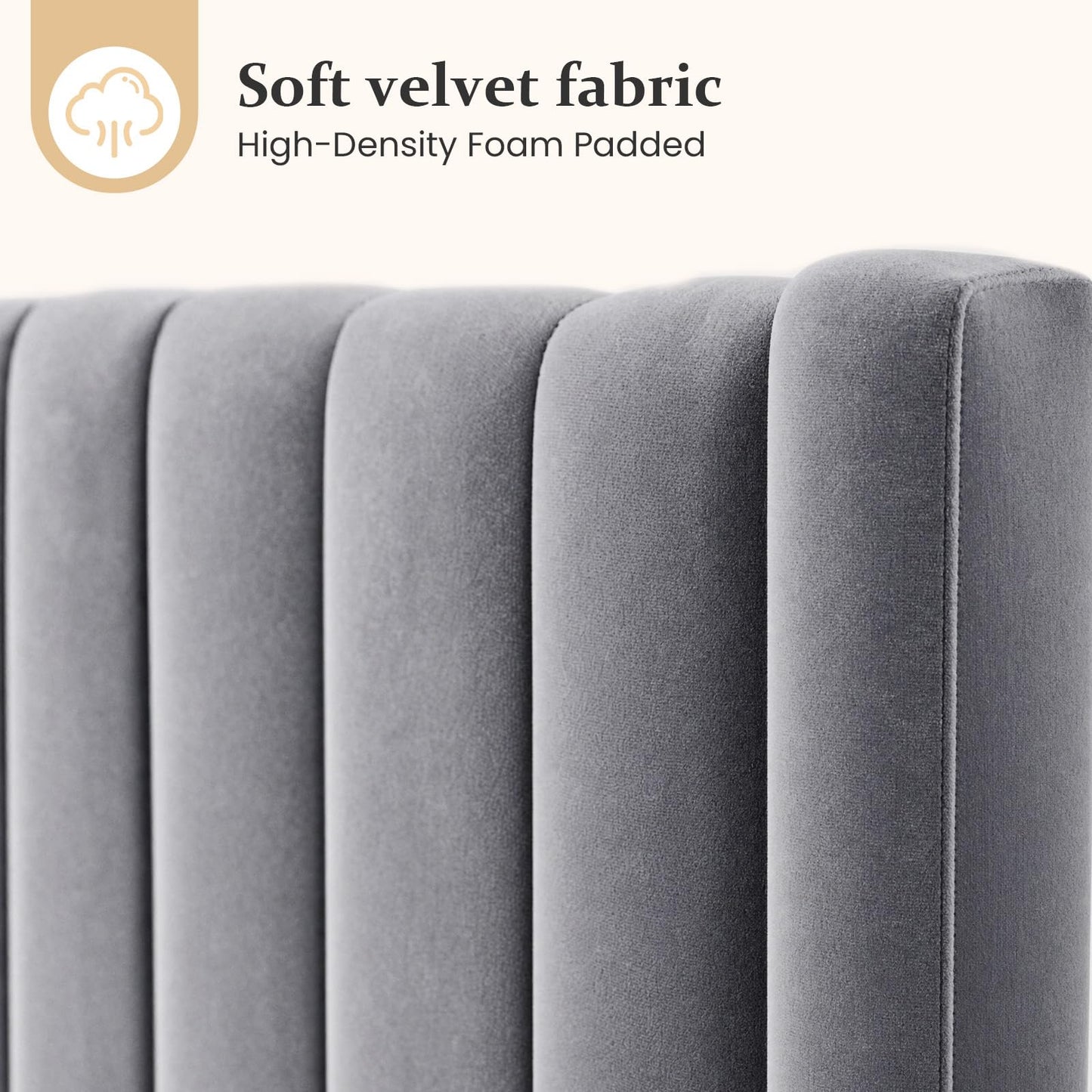 HOMBCK Full Size Bed Frame, Velvet Upholstered Platform Bed Frame Full with Vertical Channel Tufted Headboard & Footboard, Wooden Slats/Noise Free/No Box Spring Needed/Easy Assembly, Grey