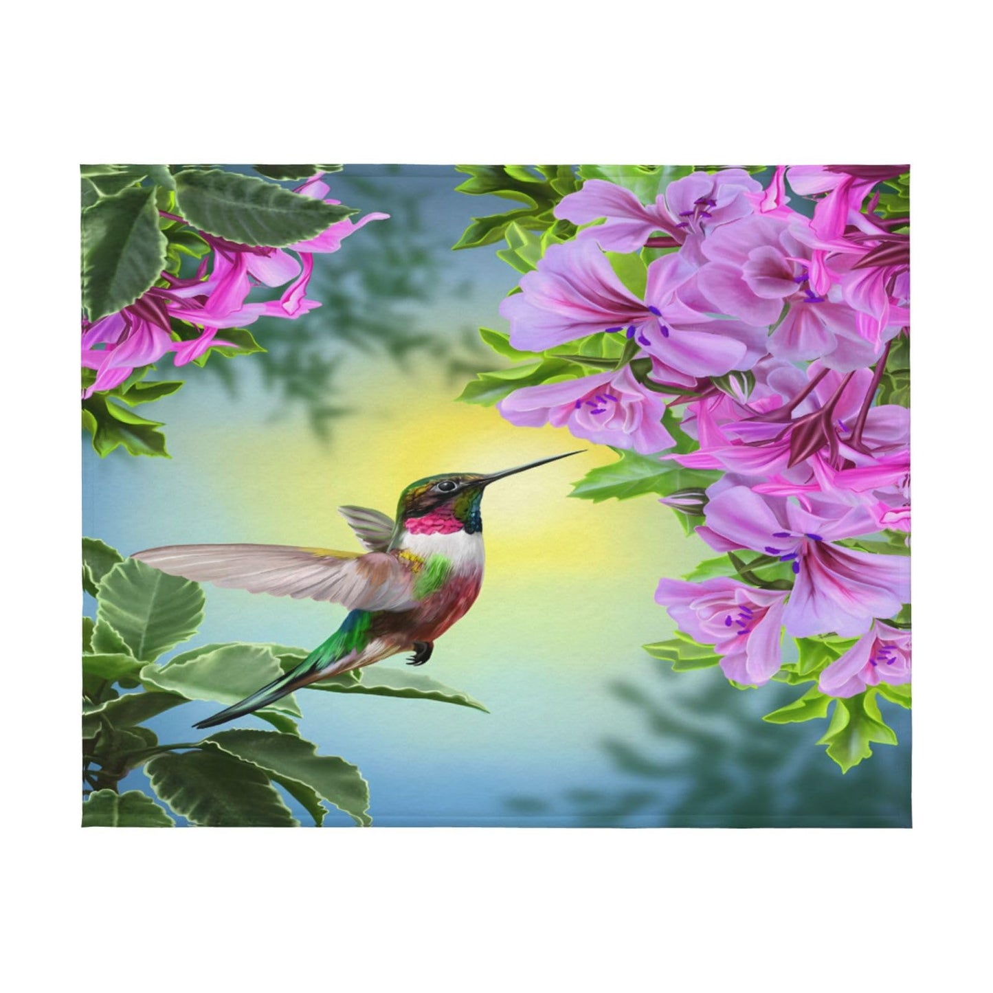 Jfniub Hummingbirds and Brilliant Flowers Nature Landscape Blanket Throw Bedding Room Decor Flannel Blankets for Bedroom Living Rooms Warm All Season 50"X40"