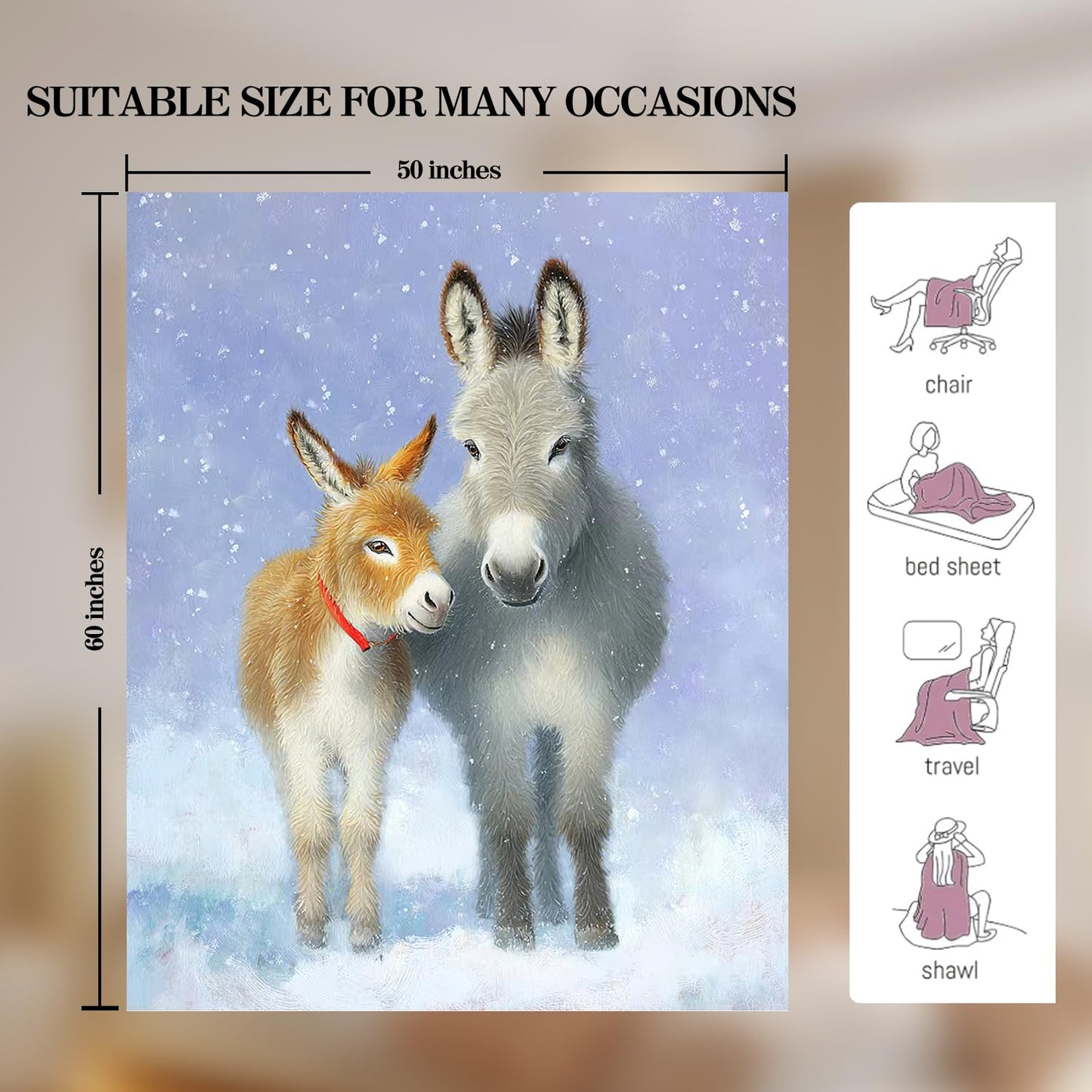 Donkey Blanket Donkey Throw Blanket Super Soft Plush Flannel Fleece Bedding Gifts for Boys Girls Men Women Lovers Adults Stuff for Couch Sofa Bed Room Decor 50"X60"