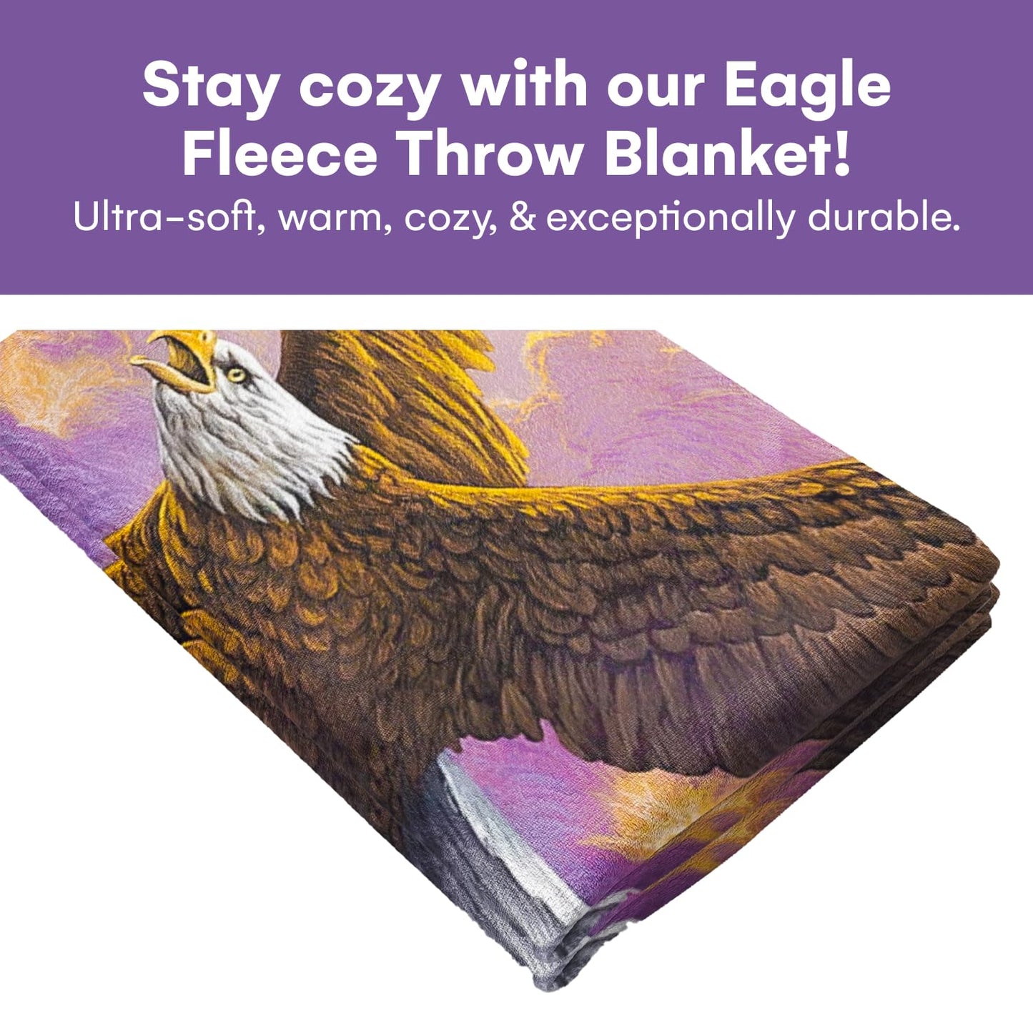 Dawhud Direct Eagle Fleece Throw Blanket, 50" x 60", Flying Eagle Print, Super Soft Plush, Unisex, Iii Eagle Clouds Color