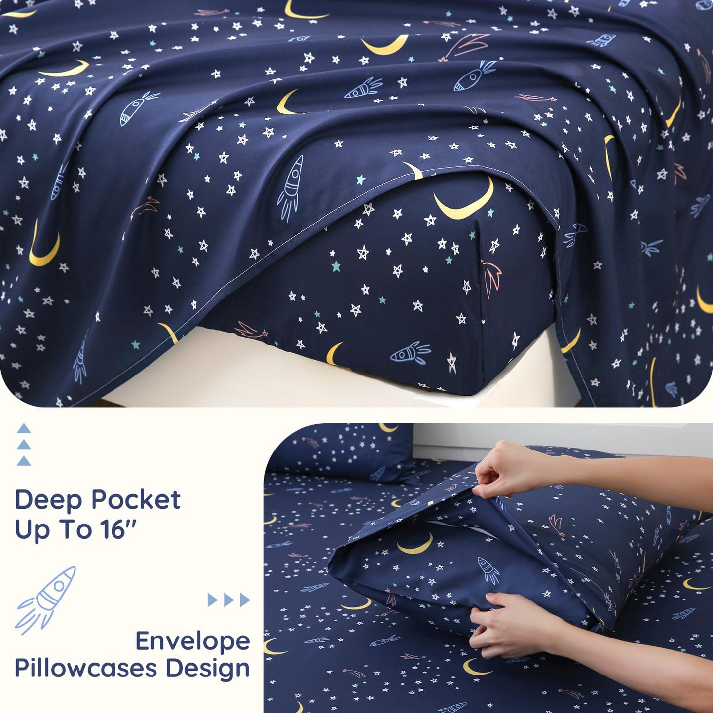 MCO Twin Sheets Set Kids, Soft Microfiber Bed Sheet Set for Boy Girls, 3 Pieces Breathable Twin Sheets Starry Sky