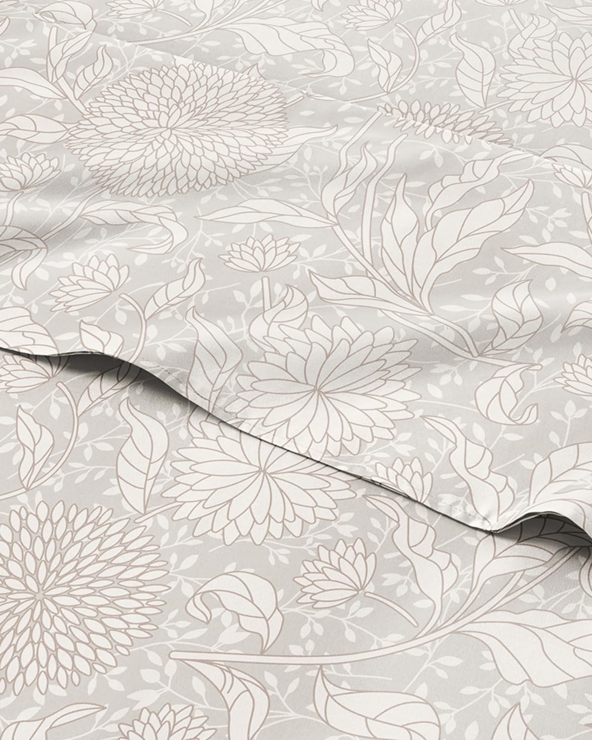 Floral Sheets - Beige Floral Bed Sheet Set - 1 Flat, 1 Fitted & 2 Pillowcases w/ Deep Pockets - Comfy, Wrinkle & Fade-Free - Boho Botanical Bedding - Ultra-Soft, Breathable & Cooling - Queen Size