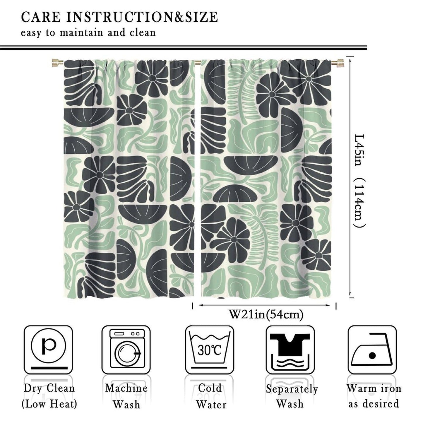 JESTRONRY Mid Century Boho Curtains, Modern Abstract Abstract Geometric Green Floral Pattern Print Blackout Window Door Curtains for Bedroom Living Room Home Decor 42x45in