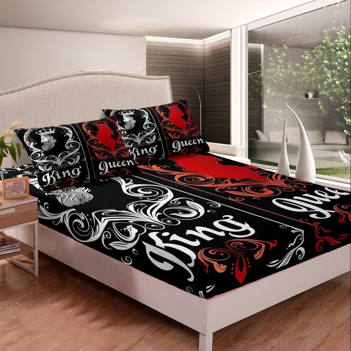 Feelyou Boys Girls Couple Lover Fitted Sheet Full Size, Valentine's Day Bedding Set Kids Love Heart Bed Sheet Set Romantic Teens Bed Cover Bedroom Decor Lightweight Bed Set (No Flat Sheet)