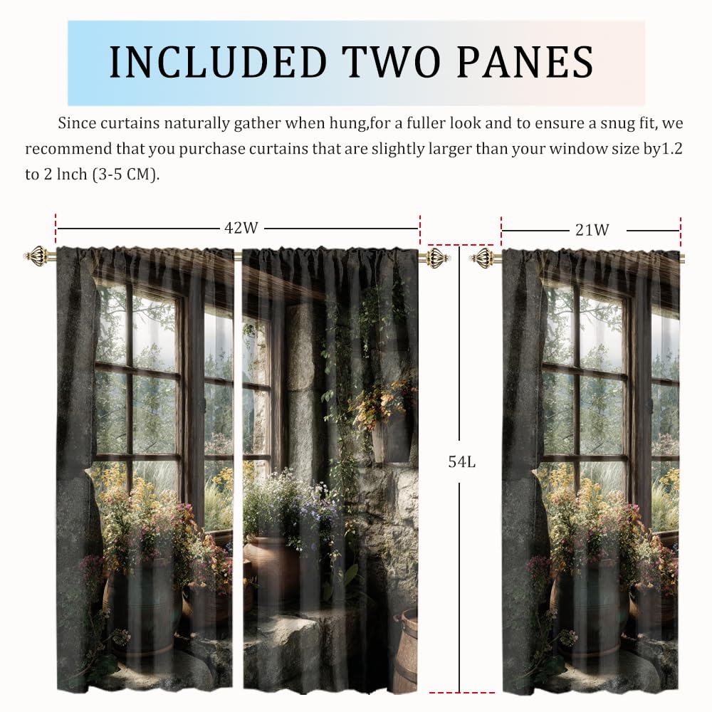 XSUPFLYM Beautiful Fantasy Stone Wall Window Thermal Curtain for Living Room Fantasy Realistic European House Plant Floral Green Leaves Blackout Curtains for Bedroom 2 Panels Each 21" W x 45" L