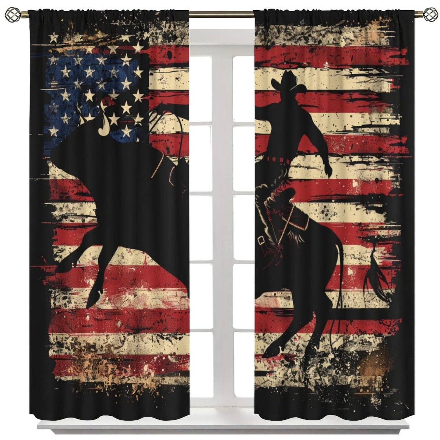 TOWINSFB Retro American Flag Blackout Curtains for Living Room Bedroom, Traditional USA Patriotic Western Cowboy Window Curtains Rod Pocket Thermal Insulated Window Drapes, 2 Panels, Each 21W x 45L