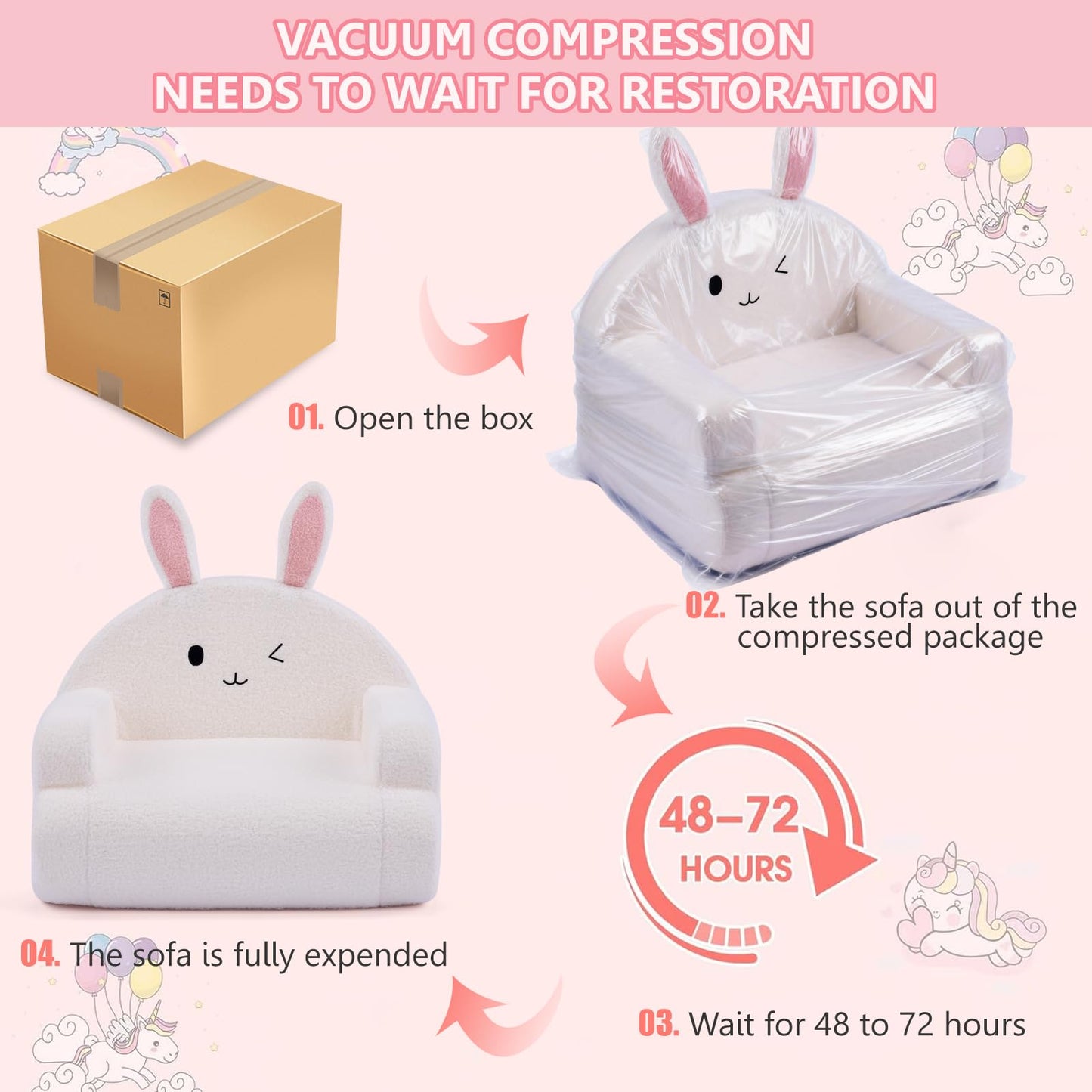 Karl home Toddler Chair Comfy, Toddler Reading Chair, Cute Animal Series Kid's Chair, Foam Kids Sofa with Soft Teddy Plush, Outdoor Furniture for Backyard Patio Garden Playroom Preschool, White Bunny