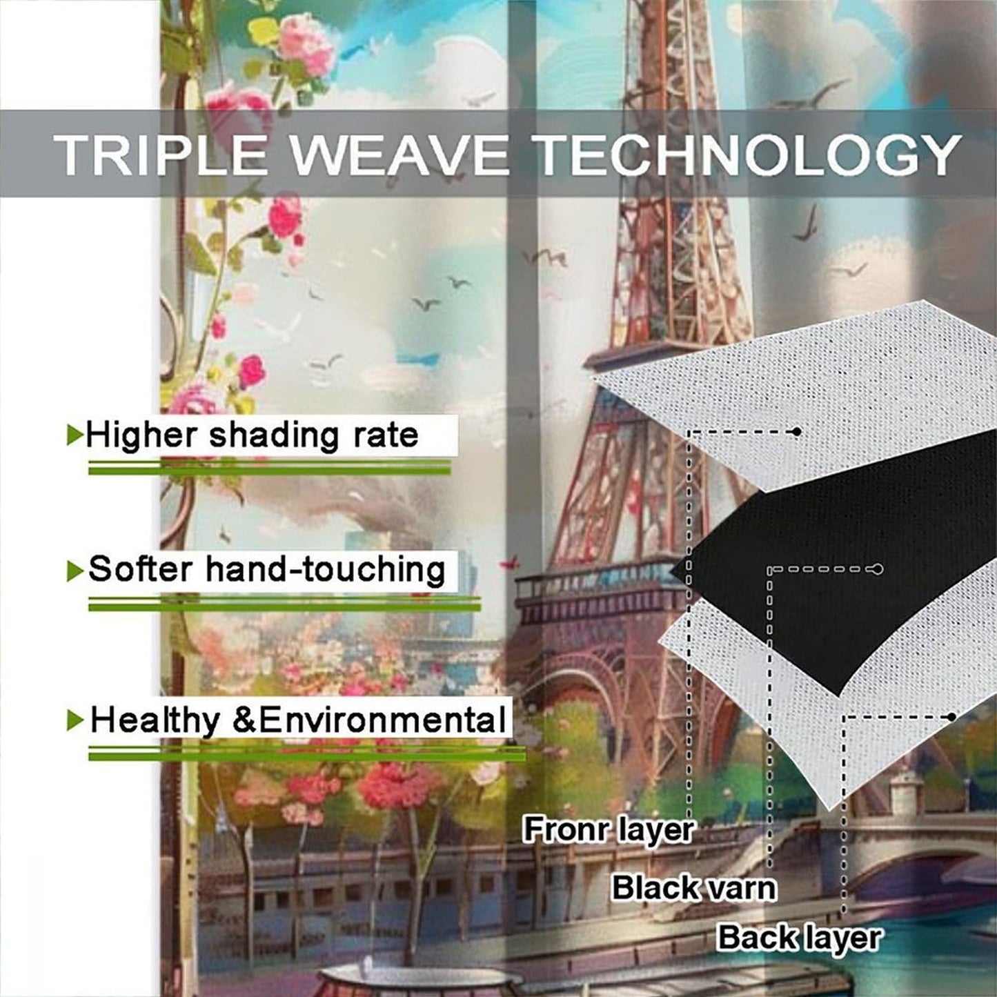 AAVEUP Eiffel Tower Curtains for Girls,Dreamy Pink Flower River Paris European Cityscape Oil Painting Window Treatments for Kids Room Women Bedroom Living Room 41x44.5in