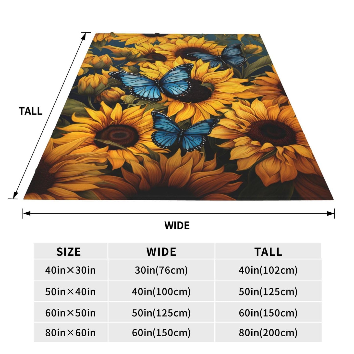 amepay Sunflower Blue Butterfly Blanket Gifts for Grils Women Floral Flannel Throw Blankets for Home Couch Bed Sofa Soft Fuzzy Lightweight Decor All Season 60x50 Inches
